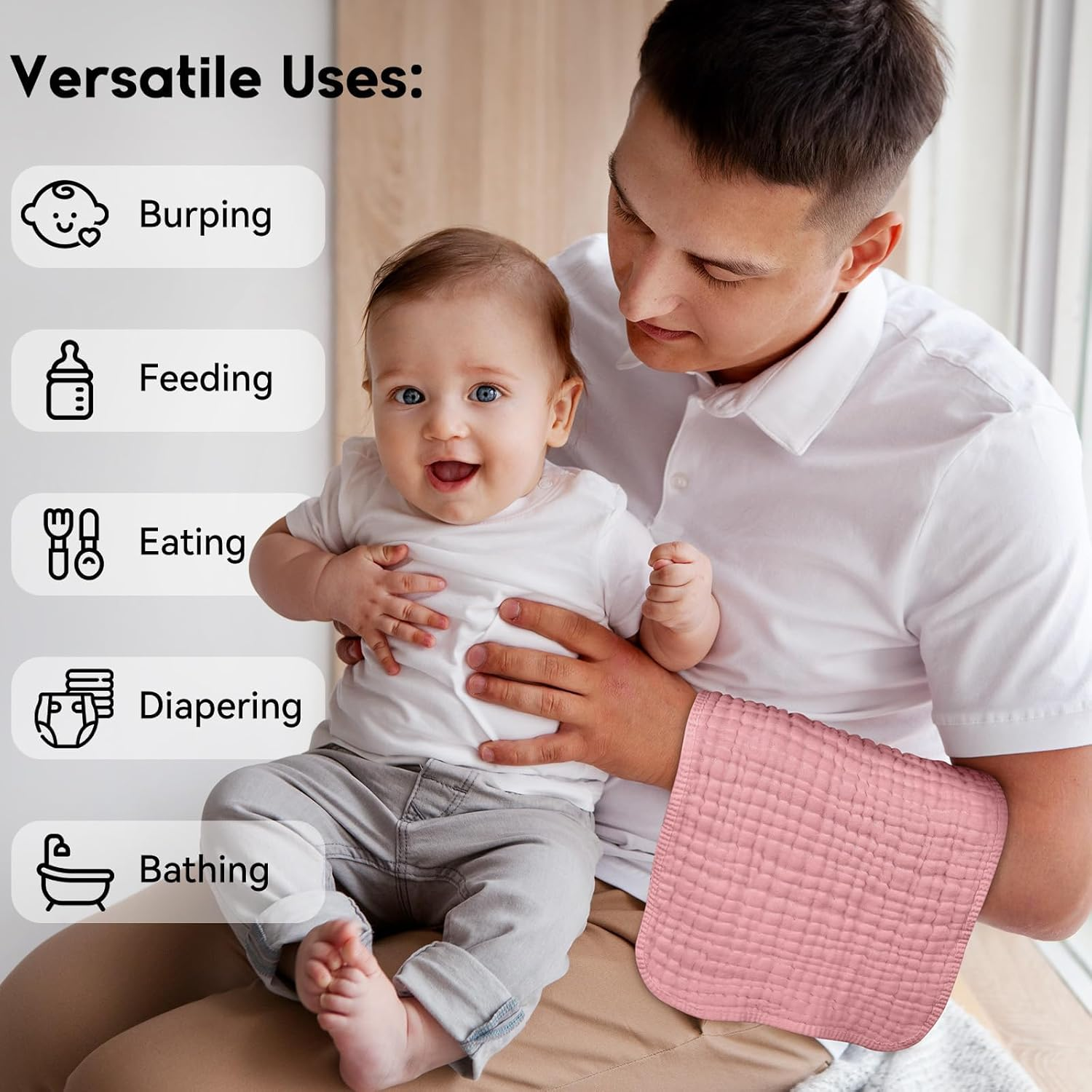 Muslin Burp Cloths 100% Cotton Burping Cloths Large 20''X10'' Extra Soft and Absorbent 12 Pack - Bean Paste image number 6