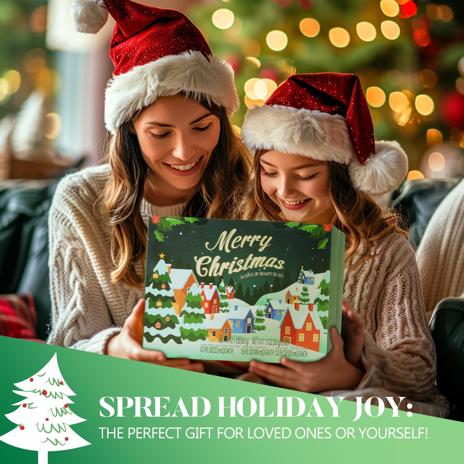 2025 Advent Calendar BODY & EARTH # LOVE Beauty Advent Calendar, Hand Cream 24Pc Gifts for Women, Bubble Bath, Shower Gel, Body Lotion, Soap, Christmas Tree Bath Bomb, Christmas Calendar Gift Set image number 1