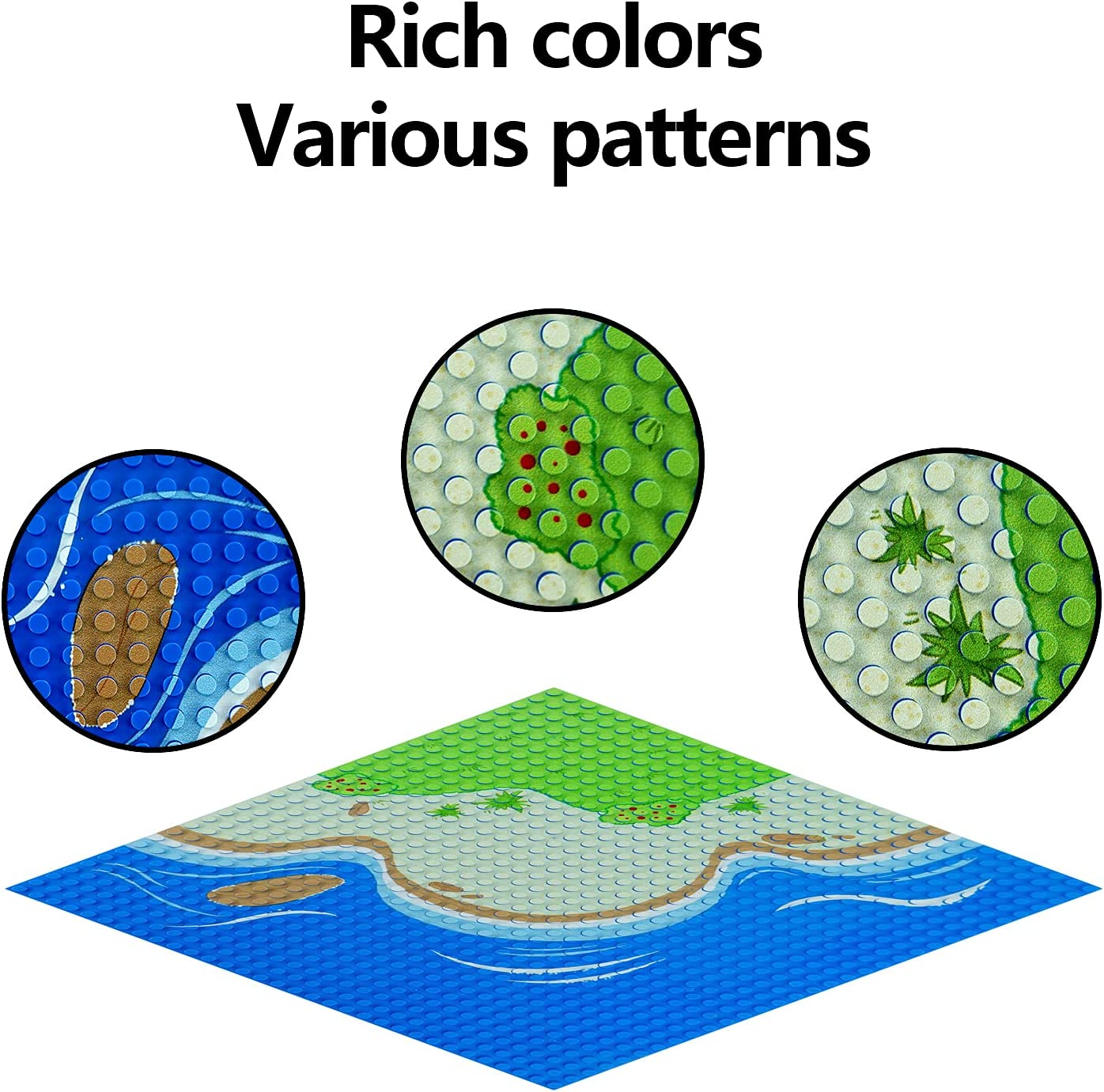 EKIND 2-Pack 10" X 10" Beach Base Brick Plate Compatible for All Major Brands, Scenes Baseplates for Grass Oasis, Pirates Sea and More Building Blocks Kids Toy (2 Straight) image number 5