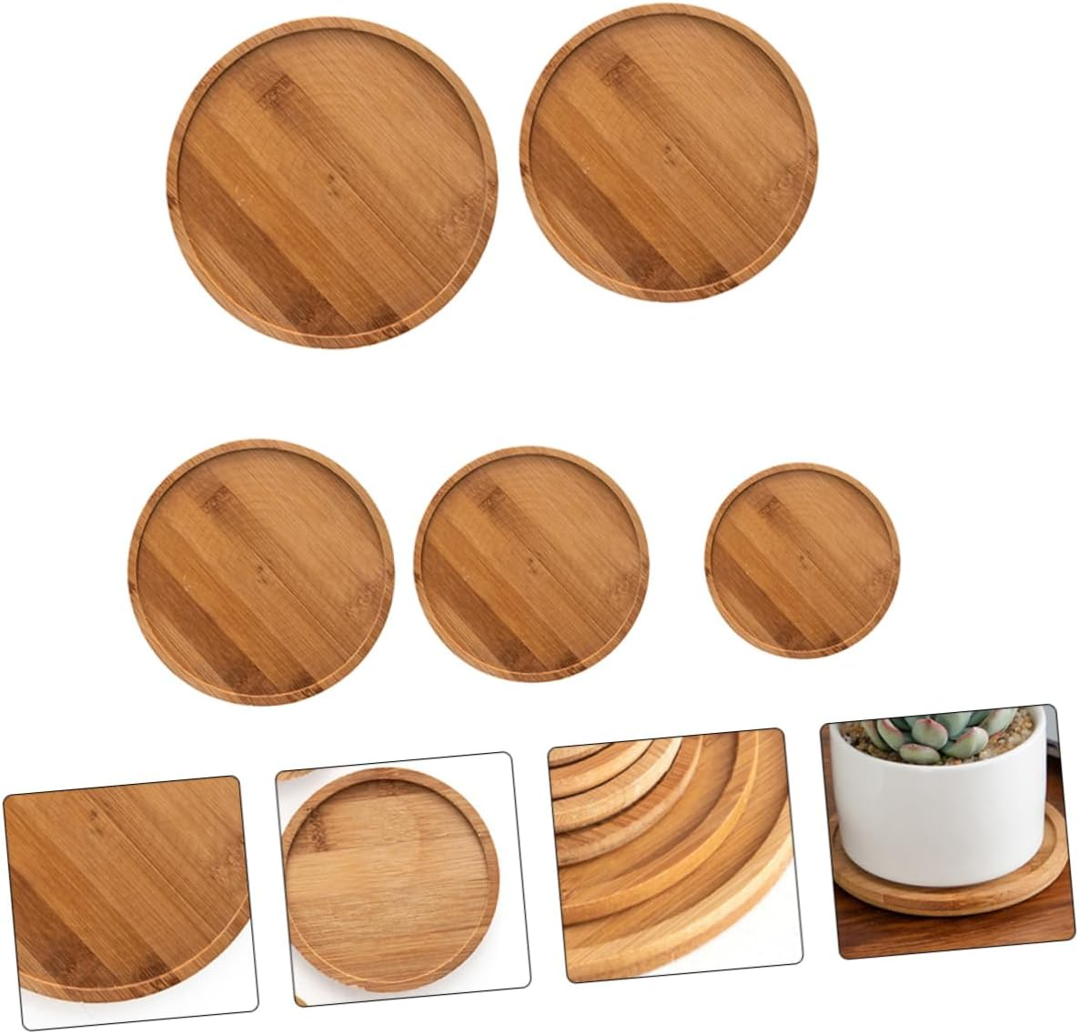BUTIFULSIC 5Pcs Bamboo round Plant Pot Trays Set for Indoor and Outdoor Gardening, Potted Plant Flowerpot Bottom Trays Multiple Sizes (6.5Cm to 12Cm) Suitable for Succulent and Bonsai Pots image number 3