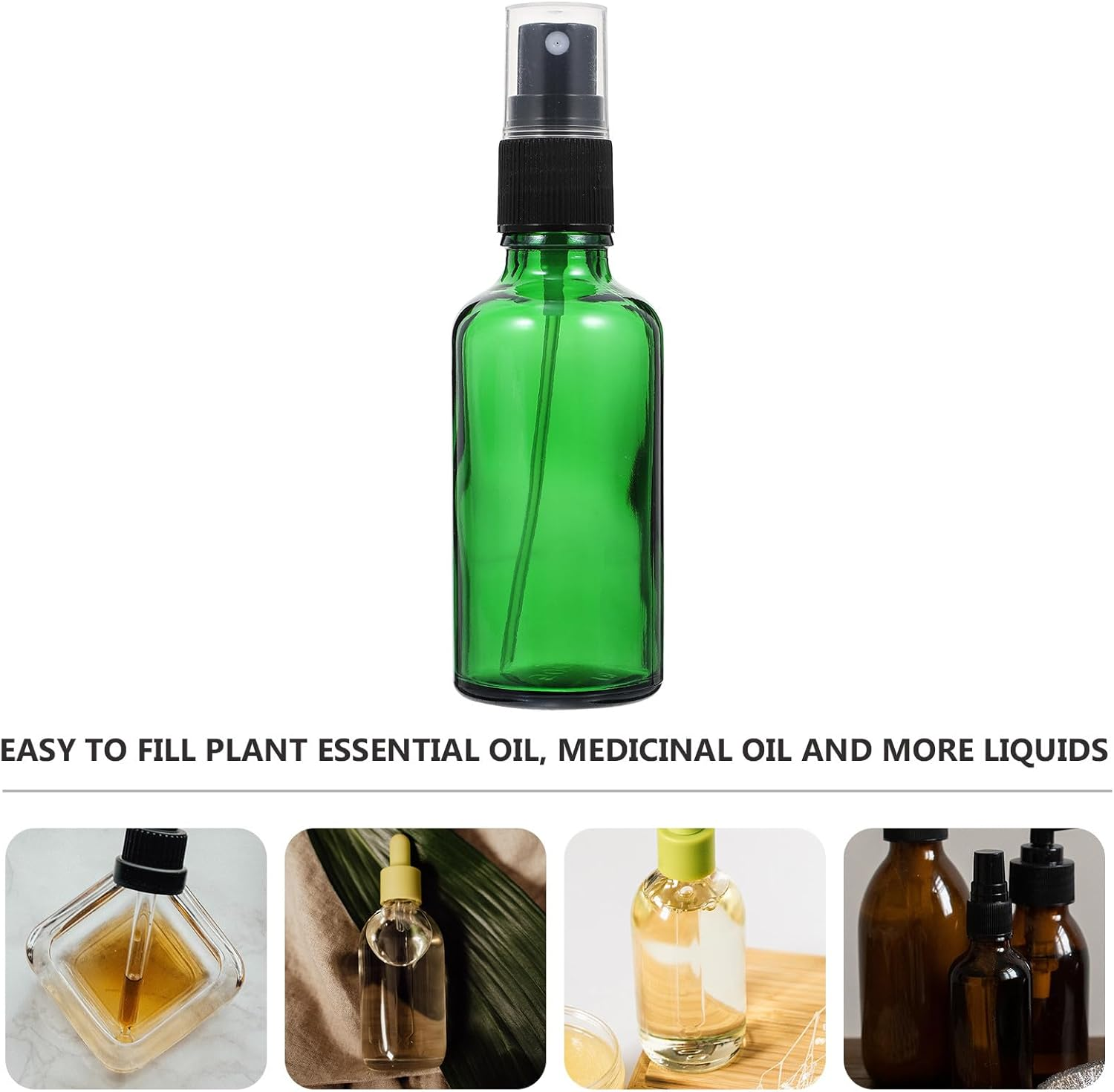 6Pcs 50Ml Green Glass Essential Oil Spray Bottles Refillable Liquid Dispensers for Travel and Home Plant Oil Storage image number 6