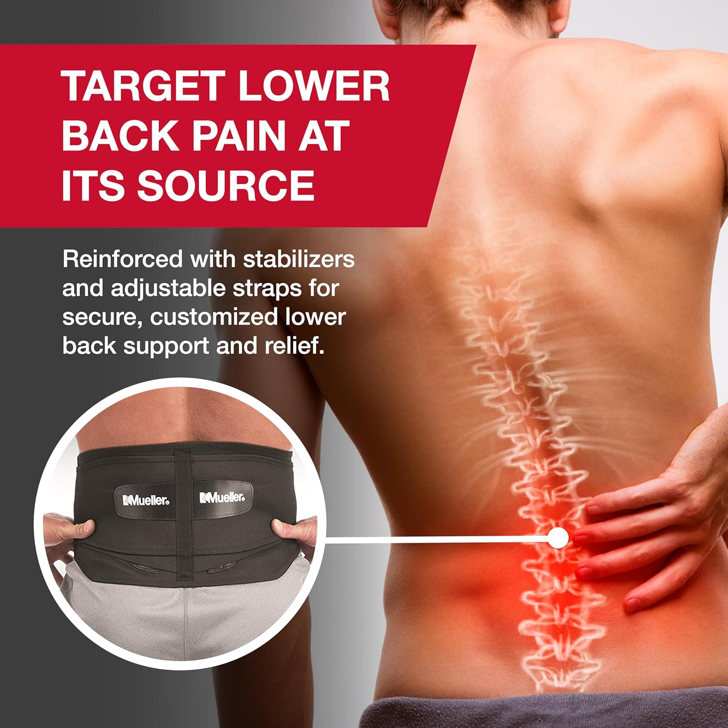 Mueller 255 Lumbar Support Back Brace with Removable Pad, Black, Regular(Package May Vary) image number 5