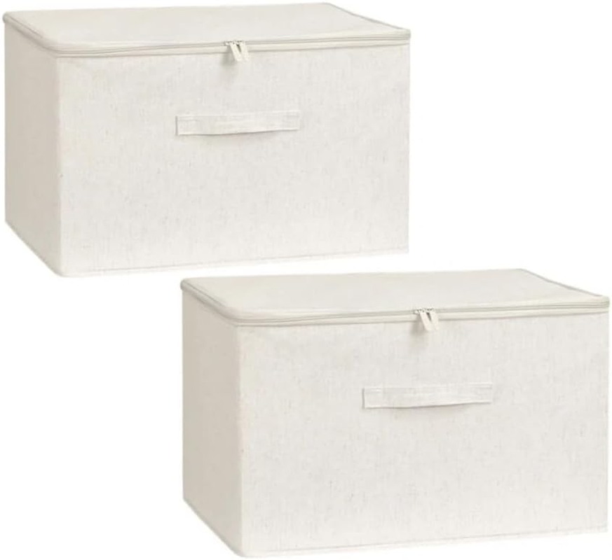 41L Large Fabric Storage Bins with Lids 45 * 35 * 26Cm, 2-Pack Storage Baskets for Closet, Large Linen Organizers and Storage Bins for Bedroom, Collapsible Baskets and Bins with Handles, off White image number 2