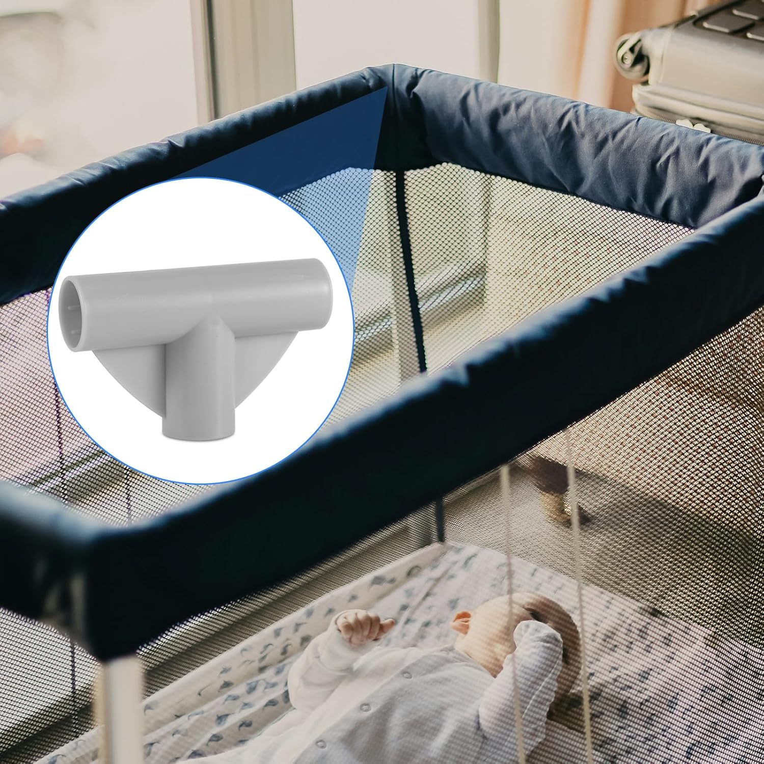 2Pcs Baby Playpen Parts T-Shaped Joints, 0.98 Inch Inner Diameter Baby Playpen Replacement Connectors Baby Playpen Accessories Playpen Replacement Parts for Baby Play Yard (Gray) image number 3