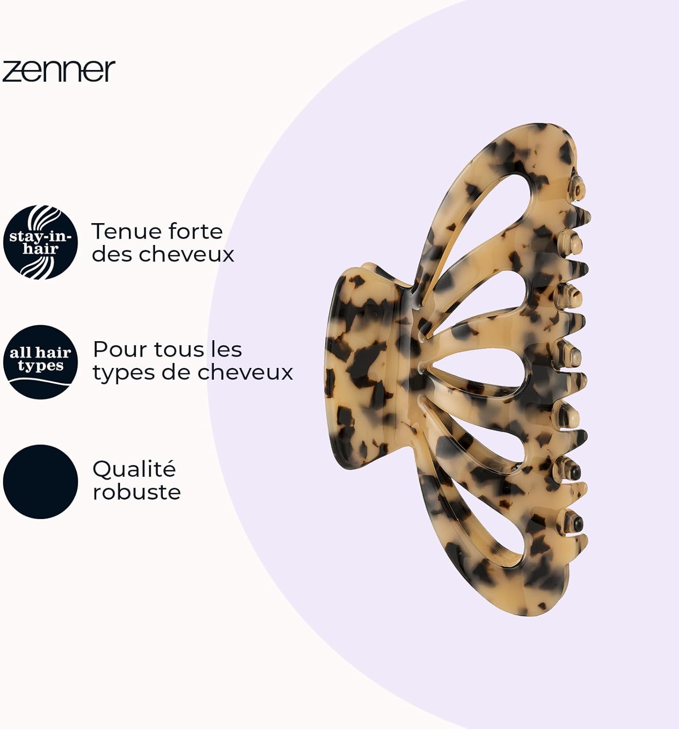 Zenner Deluxe Marble Hair Clip - 14Cm Extra Large Claw Clip for Thick or Long Hair - Curved Shape for Secure, Comfortable Hold - Elegant Marble Design - 1 Piece