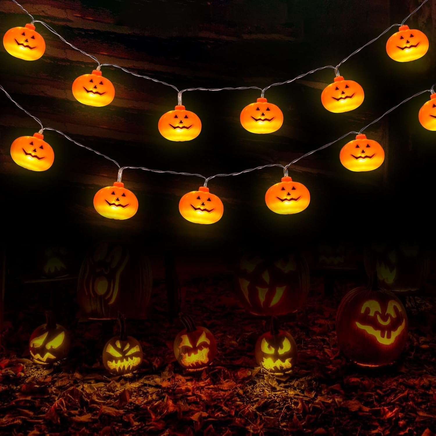 Halloween Pumpkin Lights 3M 20 LED Pumpkin Lights Halloween Indoor Outdoor Decorative Pumpkins Bright String for Bedroom, Garden, Autumn Party Decorations Thanksgiving