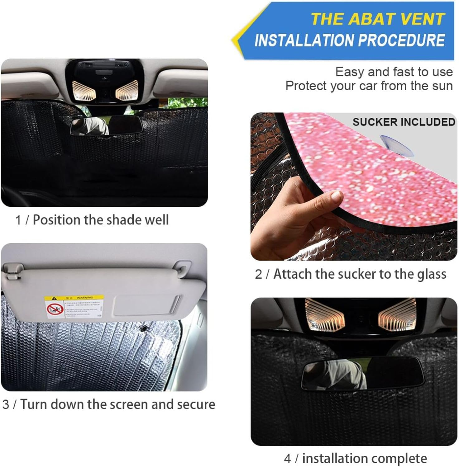 Pink Glitter Car Sun Shade Windshield Automotive Window Sunshades Sun Heat Protection image number 1