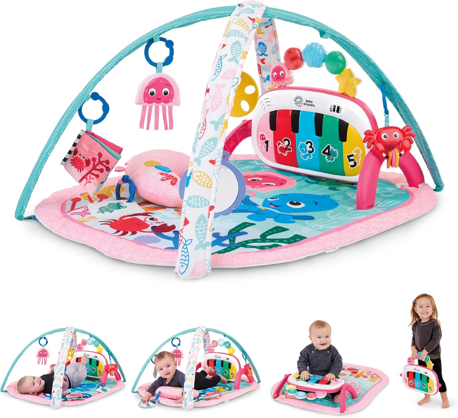 Baby Einstein Zen'S Activity Milestones Plush Gym with Wooden Bar, for Infant to Toddler, 0-12 Months, Machine Washable