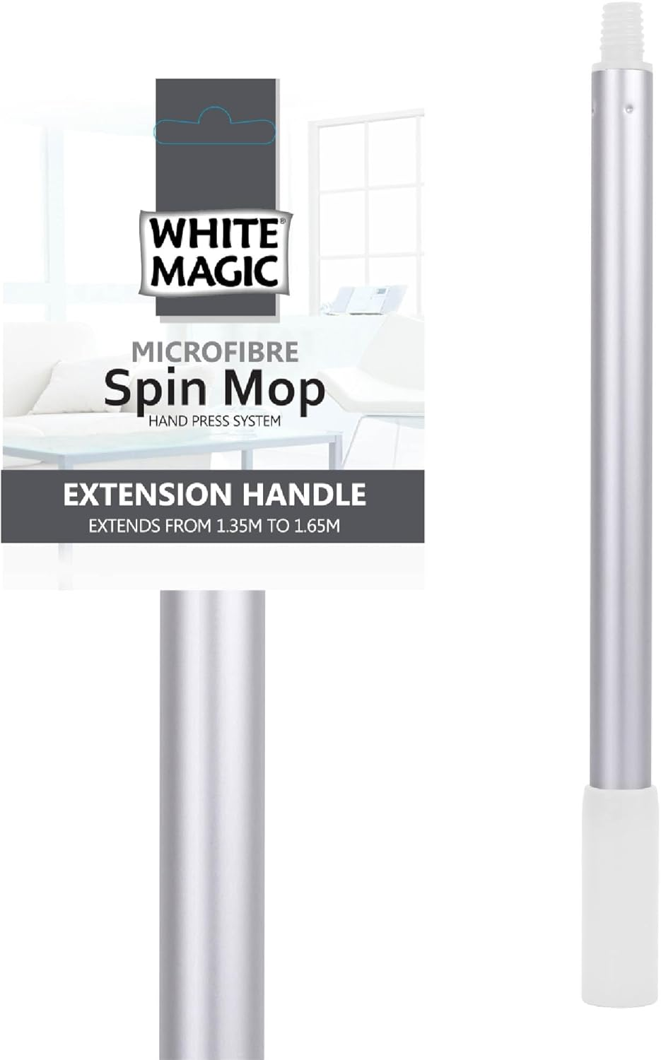 White Magic Spin Mop Hand Press Extension, Extends the White Magic Spin Mop Handle from 1.35M to 1.65M image number 3