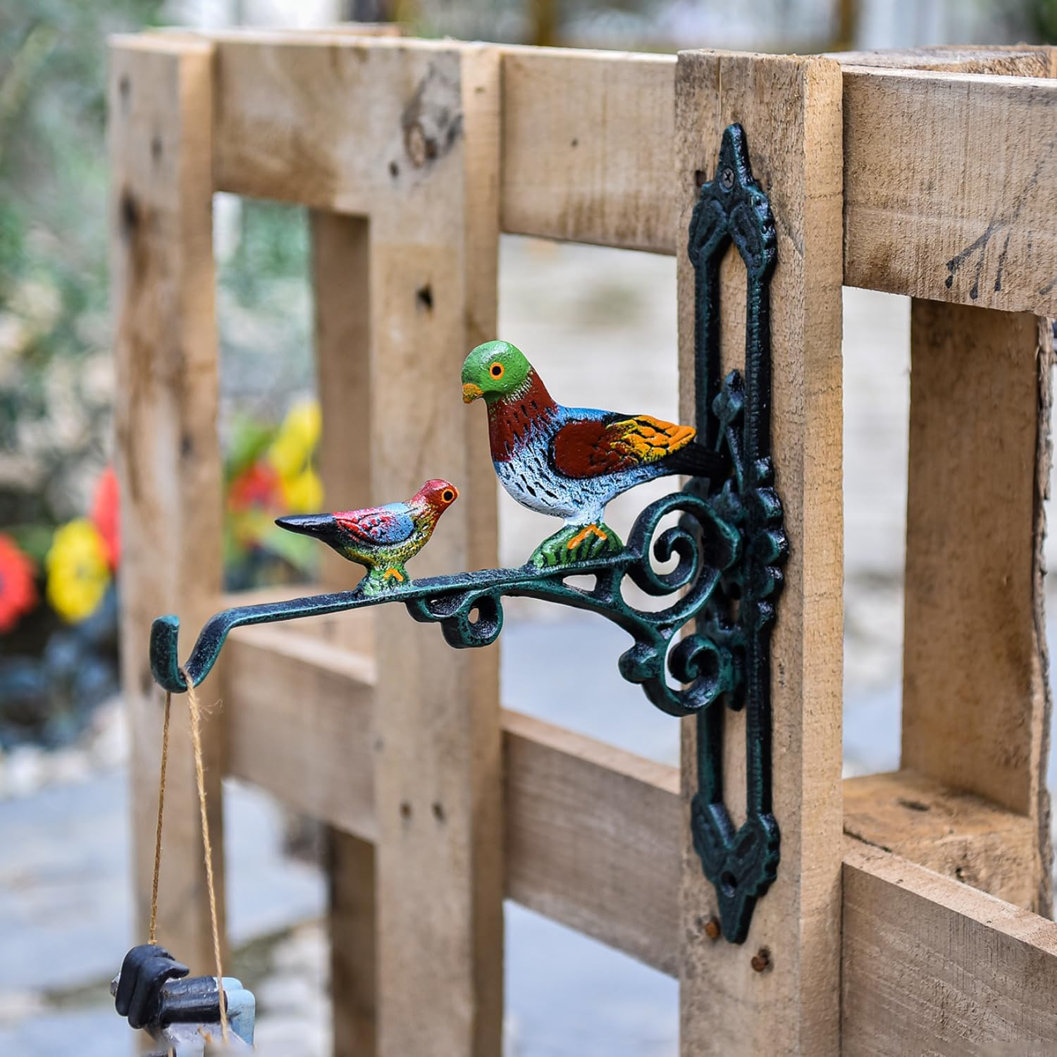 Sungmor Cast Iron Hanging Plant Bracket, 2 Pack Heavy Duty Hanging Basket Brackets, 10" Deep Outdoor Wall Plant Hangers, Decorative Garden Hooks for Flower Basket Bird Feeder Wind Chime Solar Light - Brown - 2Pcs  10 Inch image number 3