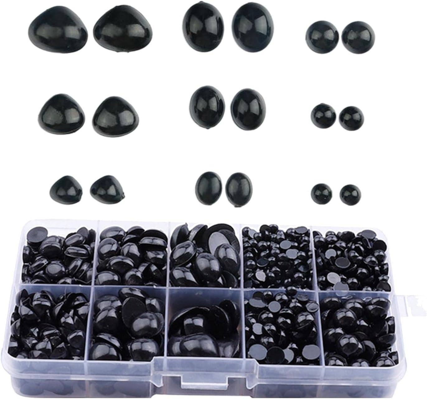 1000Pcs Safety Black Eyes and Noses DIY Crafts Half round Cabochons Flat Bottomed Eyes Sewing Supplies Craft Doll Eyes for Stuffed Animals
