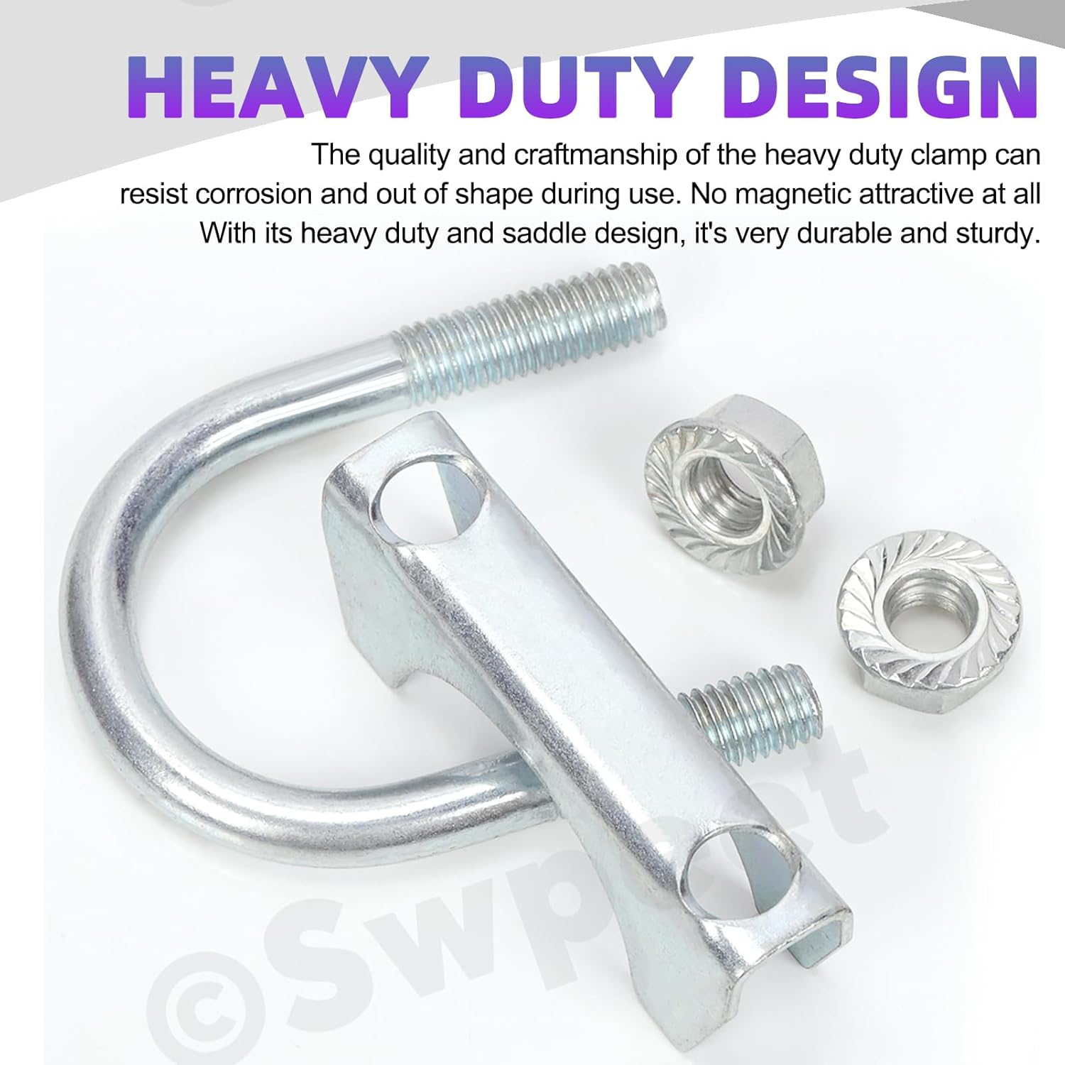 Swpeet 2Pcs Galvanized 1-3/4" - 45Mm Exhaust U Clamp Kit, Galvanized Muffler U-Bolt Clamps, Universal Heavy Duty U-Bolt Muffler Clamp Ideal for Tip Pipes Connection image number 5