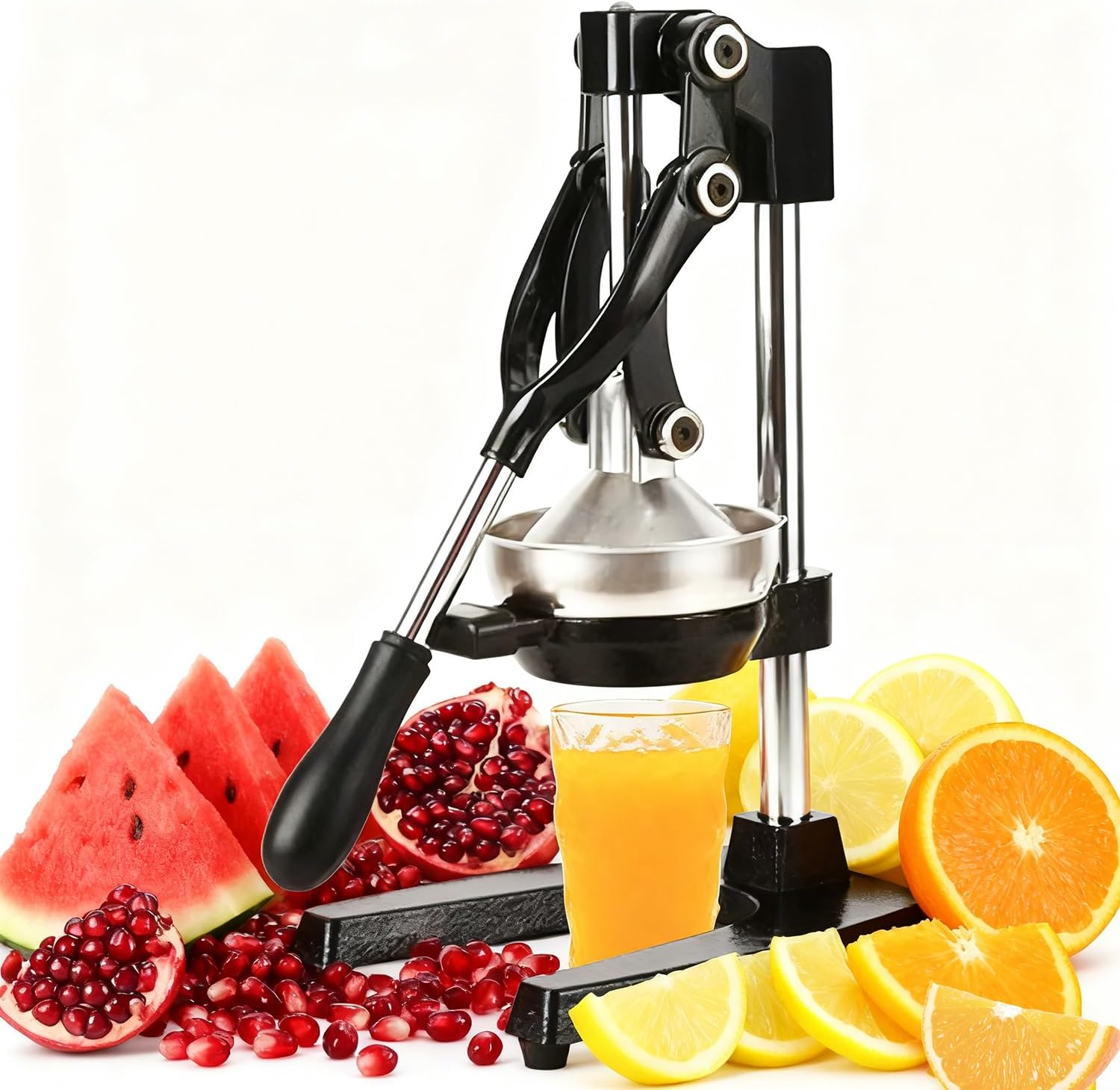 MINYII Orange Juice Squeezer Professional Citrus Juicer Durable Stainless Steel Lemon Squeezer - Heavy-Duty, Easy-To-Clean - Sturdy Manual Citrus Press & Orange Squeezer (Black)