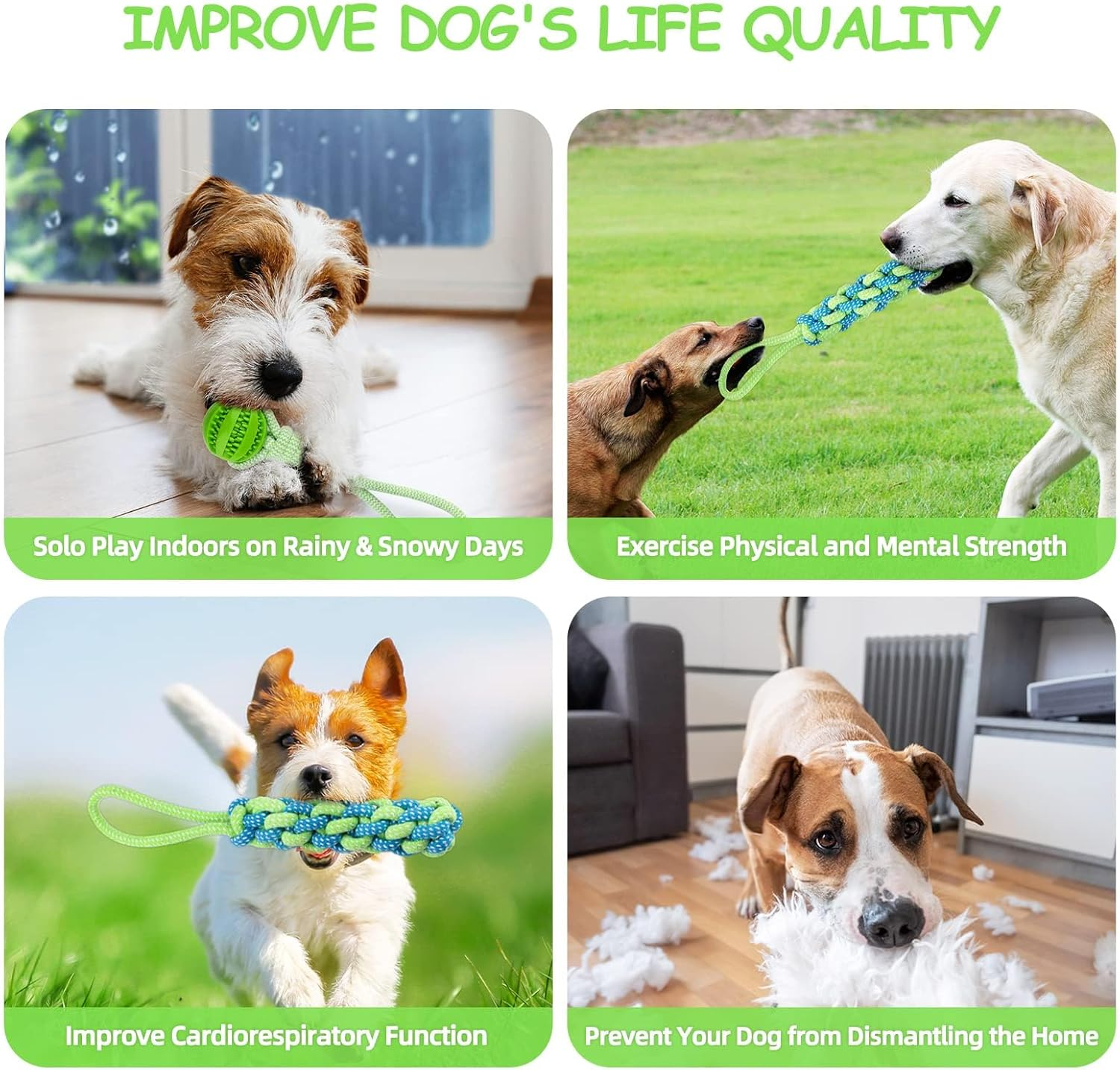 Tug Toys for Dogs, Interactive Dog Cotton Rope Toys Set with Tether, 2 Chew Ropes, and 1 Puzzle Ball, Dog Bungee Rope Toys for Small/Medium/Large Dogs Indoor Outdoor Activities image number 3