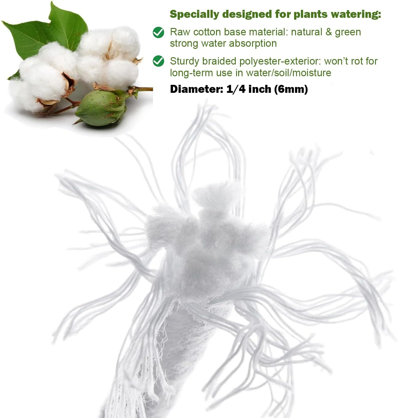 200 Feet Self Watering Wick Cord for Vacation Self-Watering Planter Pot DIY Automatic Watering Device System Potted Plant Sitter Auto Drip Irrigation Waterer to Water African Violet Cotton String Rope image number 4