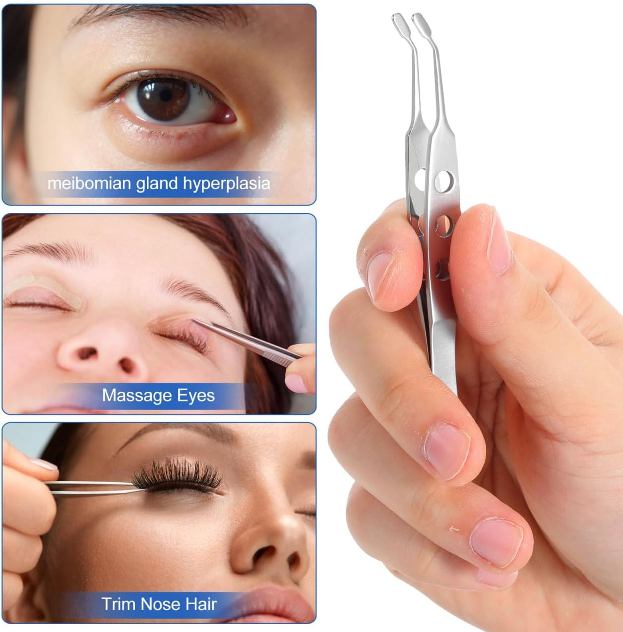 Gatuida Meibomian Gland Expressor Tweezers Stainless Steel Eyelid Massage Forceps Precision Eyelid Compressor Tool with Non-Slip Handle for Mgd Treatment And