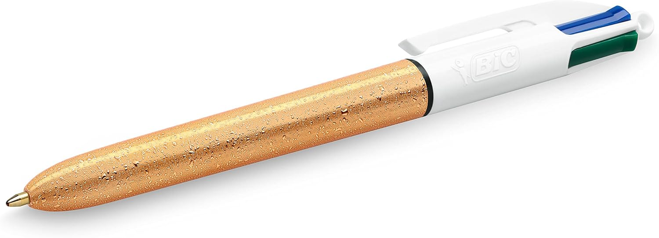 BIC 4 Colours Ball Pens Medium Point (1.0 Mm) - Assorted Barrel Colours (Gold Frozen Textured and Silver), 3 Count (Pack of 1) image number 4