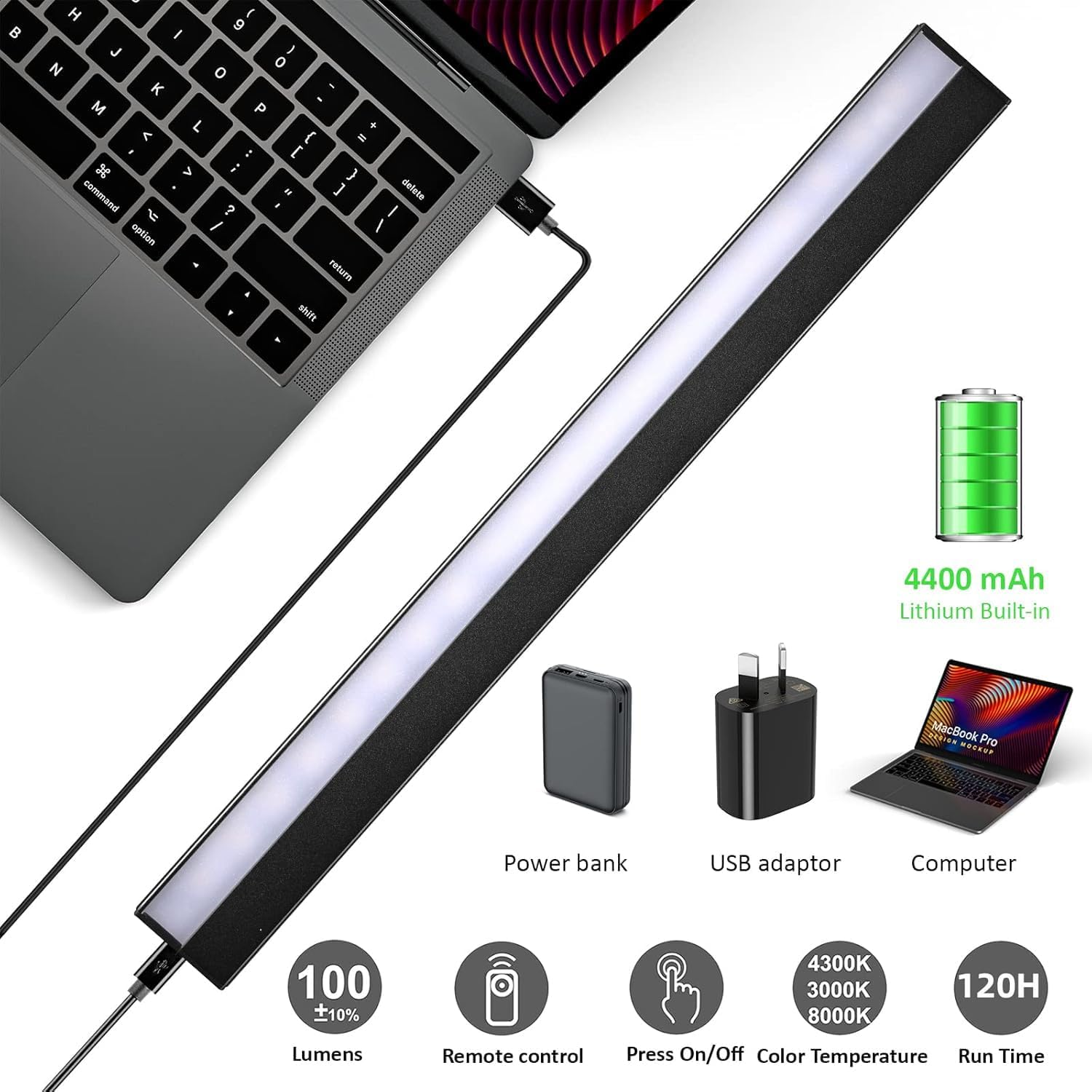 Wireless LED Wall Light, Rechargeable Painting Light, 3 Colours Dimmable Picture Light Touch &Remote Control, Display Lamp with Timer for Picture Frame Art Dartboard Gallery Cabinet Mirror (Black) image number 3