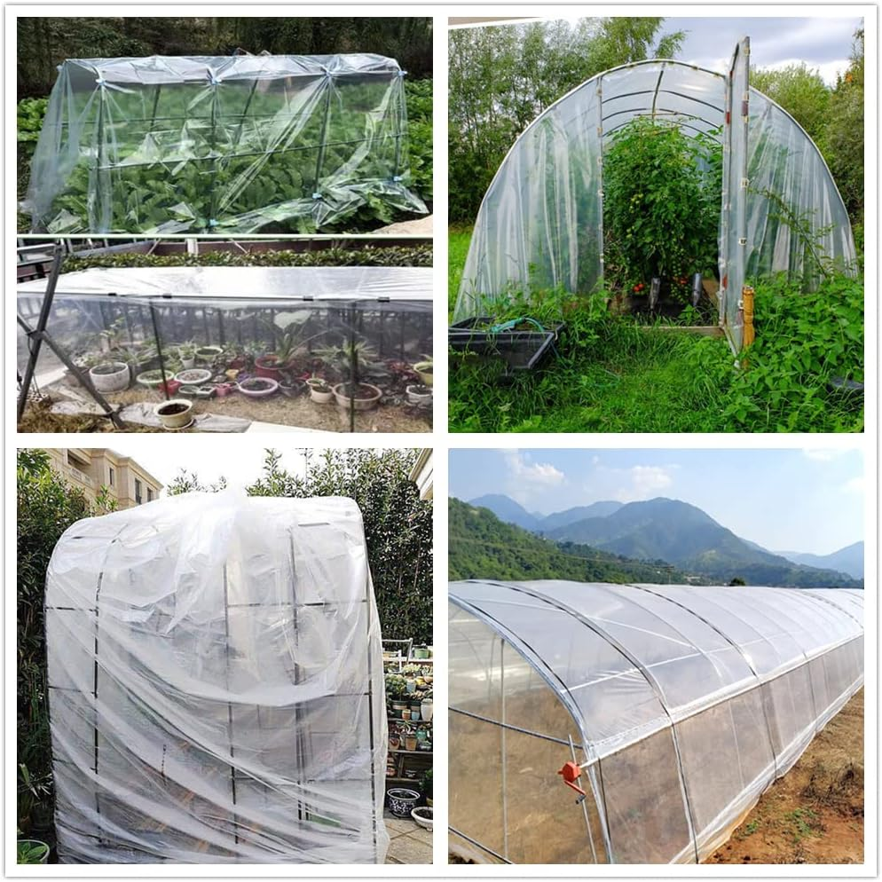 Plastic Greenhouse Film Sheeting Cover Hoop House Cover 6 Mil Thickness Greenhouse Polyethylene Film Garden Plant Cover Sheeting Freeze Frost Protection UV Resistant (6.5 Ft X 6.5 Ft) image number 1