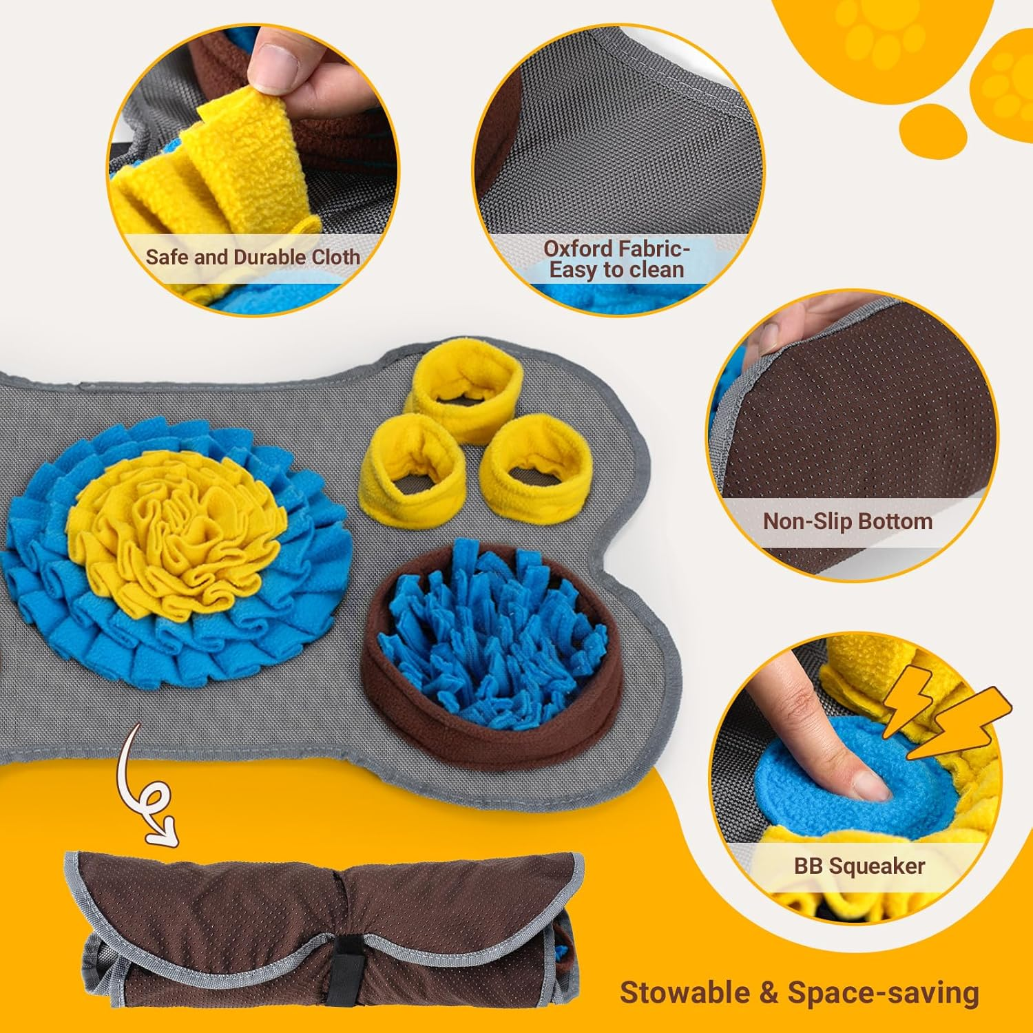 Barpor Snuffle Mat for Dogs: Small Pet Toys Mat for Behavior Training and Encourage Natural Foraging Skills and Slow Eating, 15"X22.8" image number 4