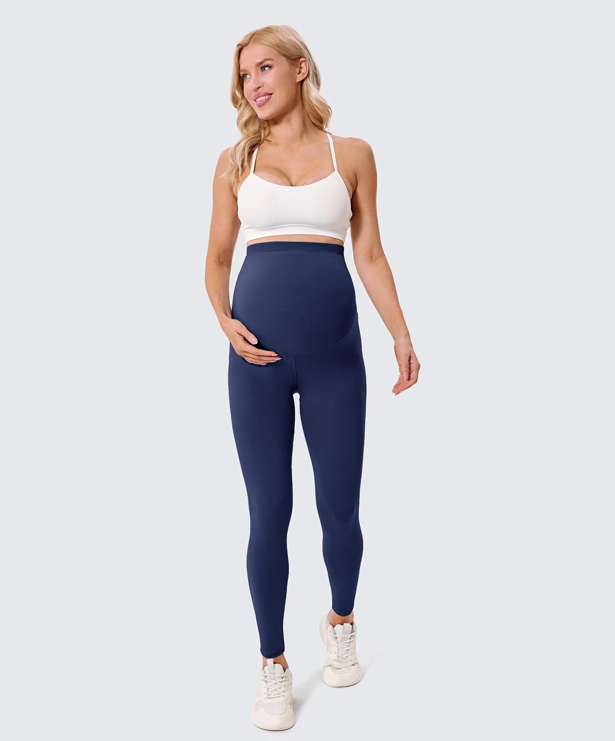 BAYDI Creamlush Women'S Pregnancy Leggings with Adjustable Abdominal Support, Soft High Waist Maternity Leggings, Opaque Maternity Trousers, Comfortable for Yoga, Leisure, Pyjamas, 1 Pack - Navy Blue