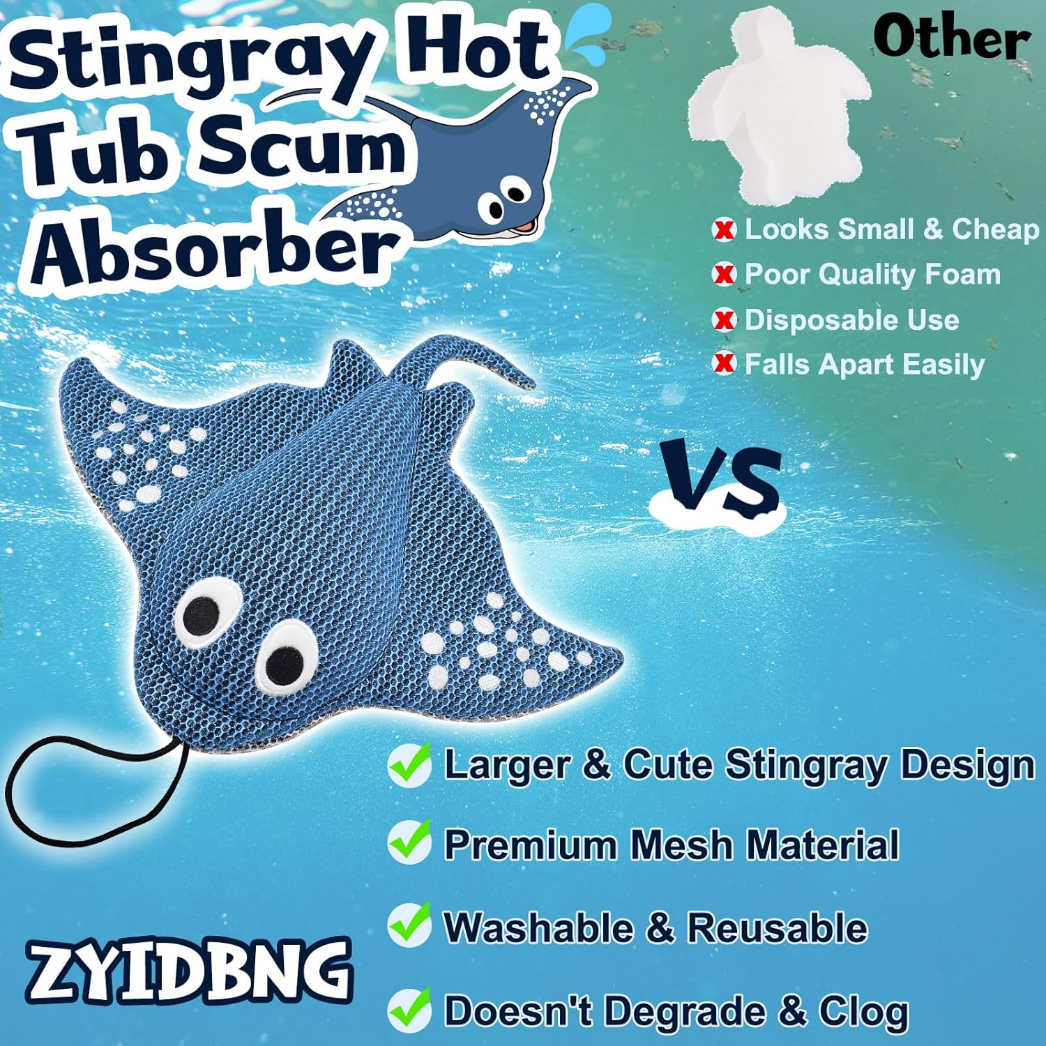 Scum Stingray Hot Tub Cleaner Hot Tub Sponges to Soak up Oils Hot Tub Scum Absorber image number 2