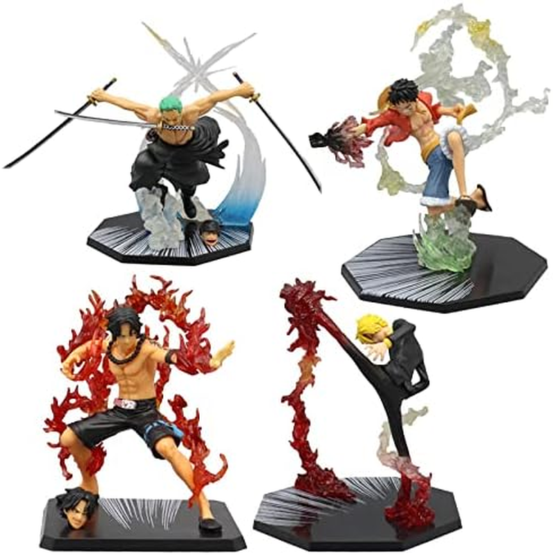 REOZIGN One Piece Ruffy Sanji Zoro Ace Anime Figure, 16Cm Battle Flame Figure Decoration Ornaments Collectibles Toy Animations Character Model (Zoro)