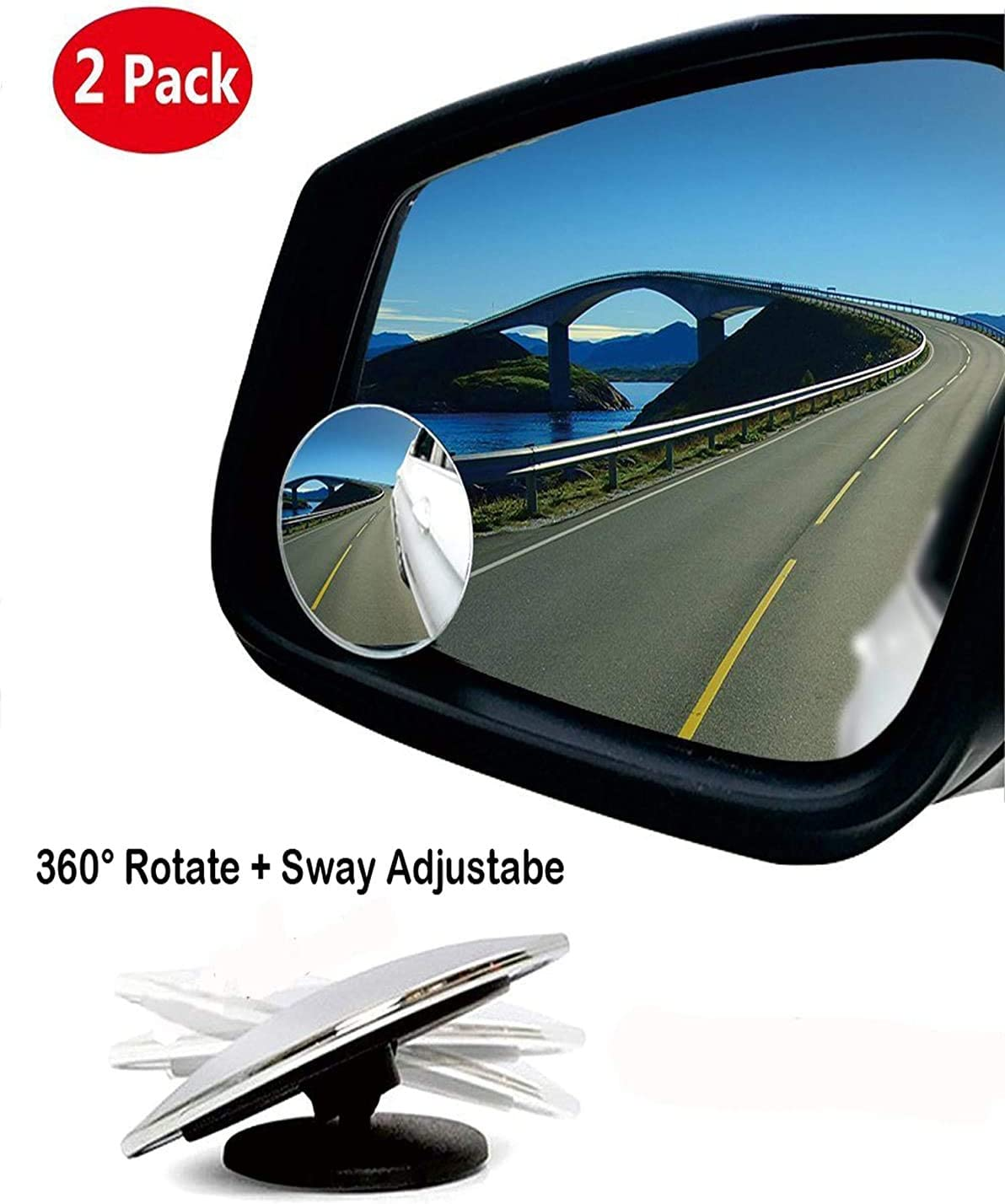 EZONEDEAL Blind Spot Mirror, 2" Adjustable round HD Convex Lens Frameless 360&deg; Rotatable Rear View Wide Angle Sick-On Rust Resistant for All Cars SUV & Trucks - 2 Pack image number 4