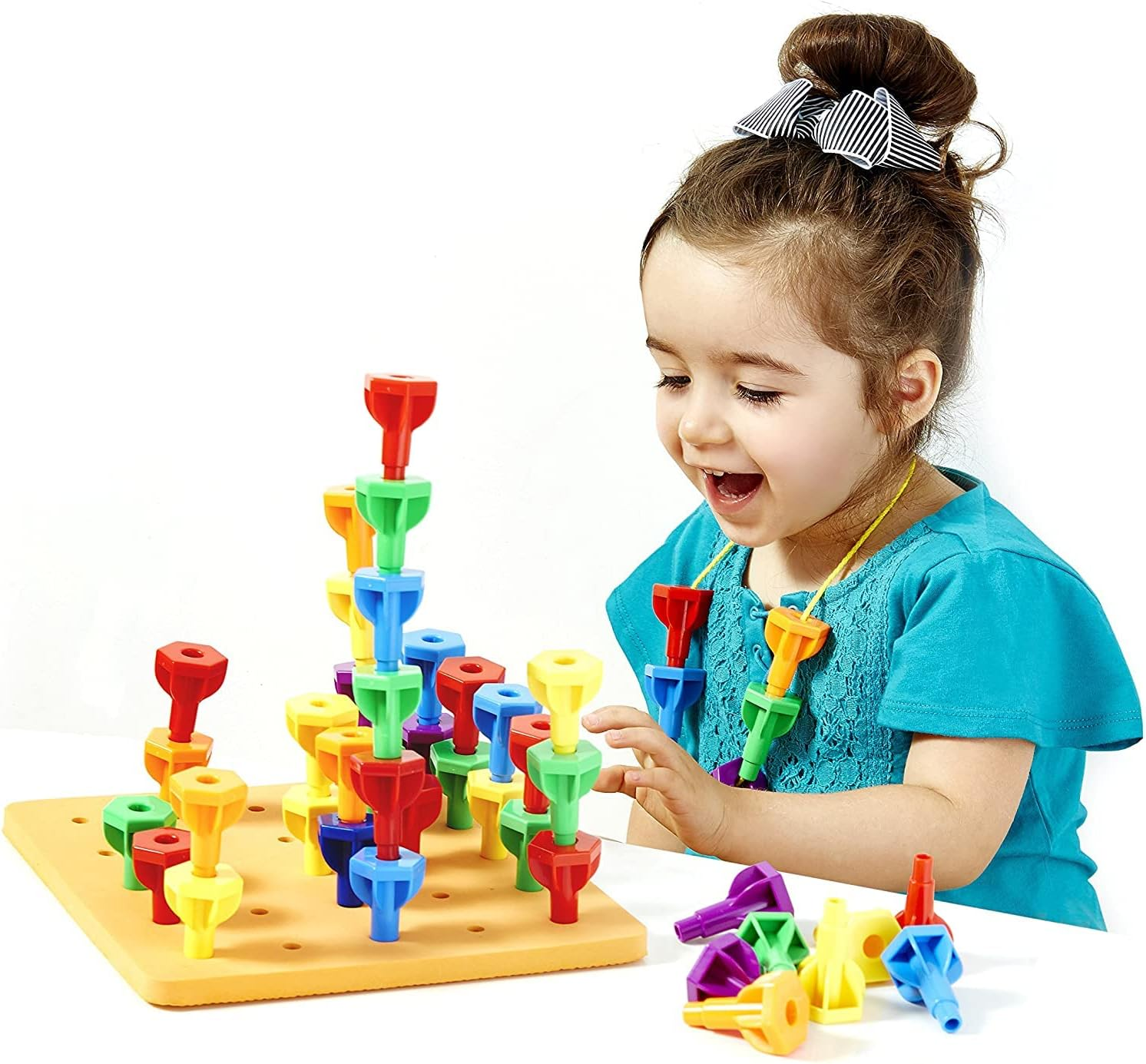 Hobby Crazy Peg Board Set - Montessori Toys for Toddlers, Preschool Kids 30 Pegs for Learning Games, Sorting Counting - Occupational Therapy Fine Motor Skills Activity Pegboard image number 4