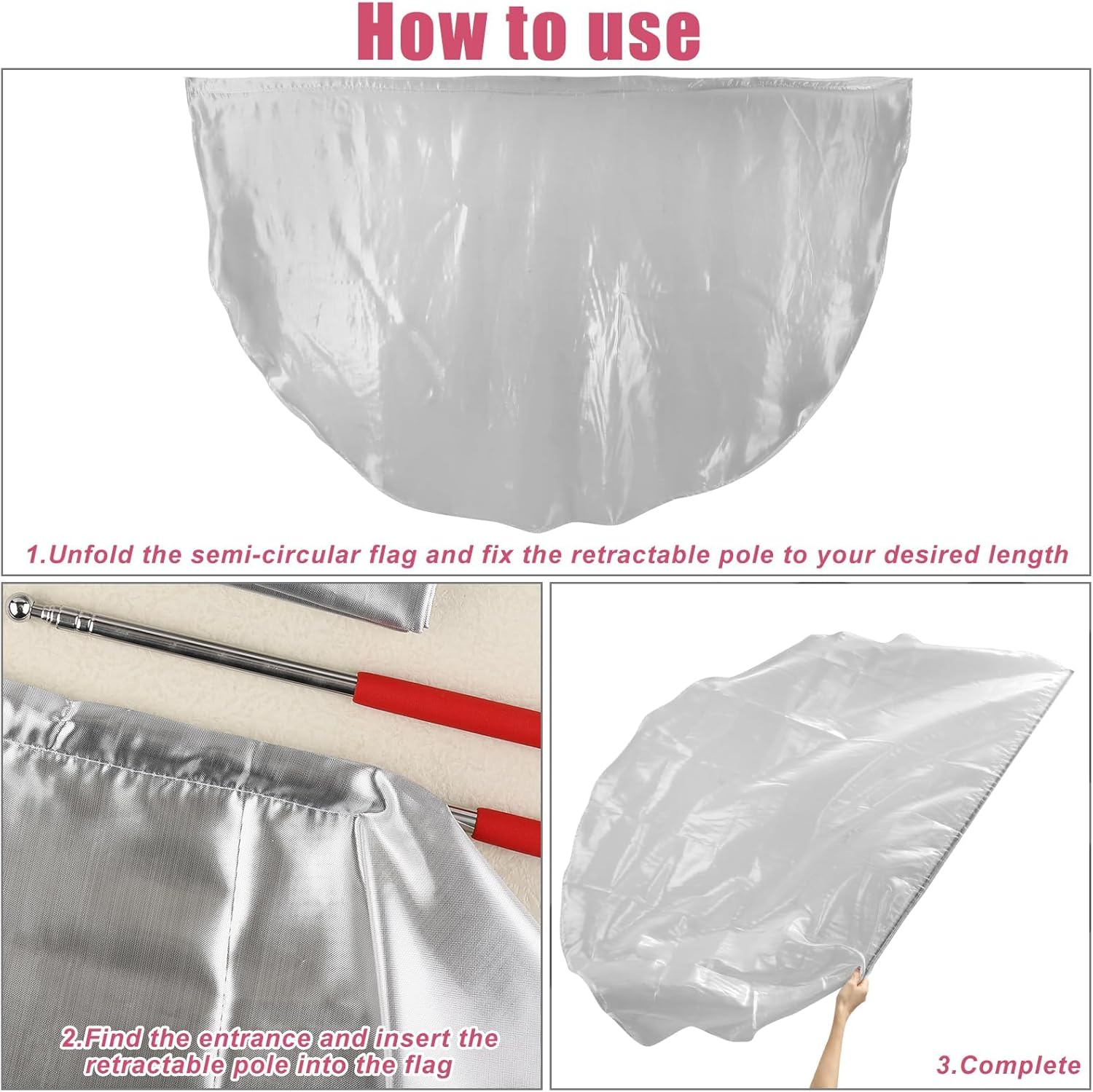 2Pcs Semicircle Worship Flag, 55.12X36.22 Inch Praise Dance Flags with Scalable Rods Shiny Worship Banner Metallic Sheen Angel Wings for Dance Church Performance (Silver) image number 5