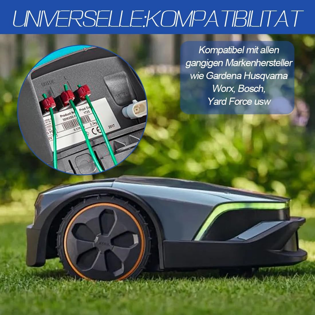 Yuragim Robotic Lawnmower Cable Connector, Lawn Mower Cable Accessory Set with 50 Pegs + 10 Connection Clamps + 10 Waterproof Cable Clamps, Robotic Lawnmower Accessories for Gardena Robotic Lawnmower image number 2