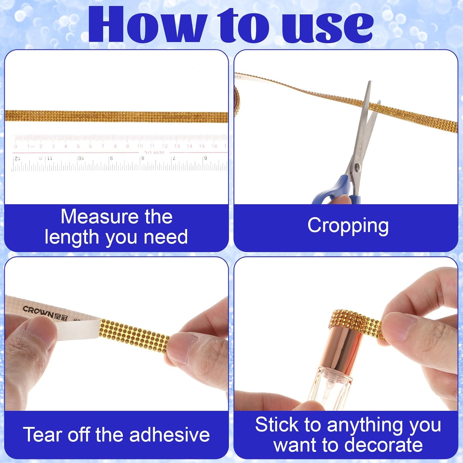 10 Rolls Self Adhesive Rhinestone Ribbon Crystal Diamond Tape Assorted Colors Rhinestone Strips for DIY Phone Car Rhinestone Hat Band Decorations Glitter Arts Crafts Sticker (Each Roll 1 Yard) - Multicolour 3 image number 3