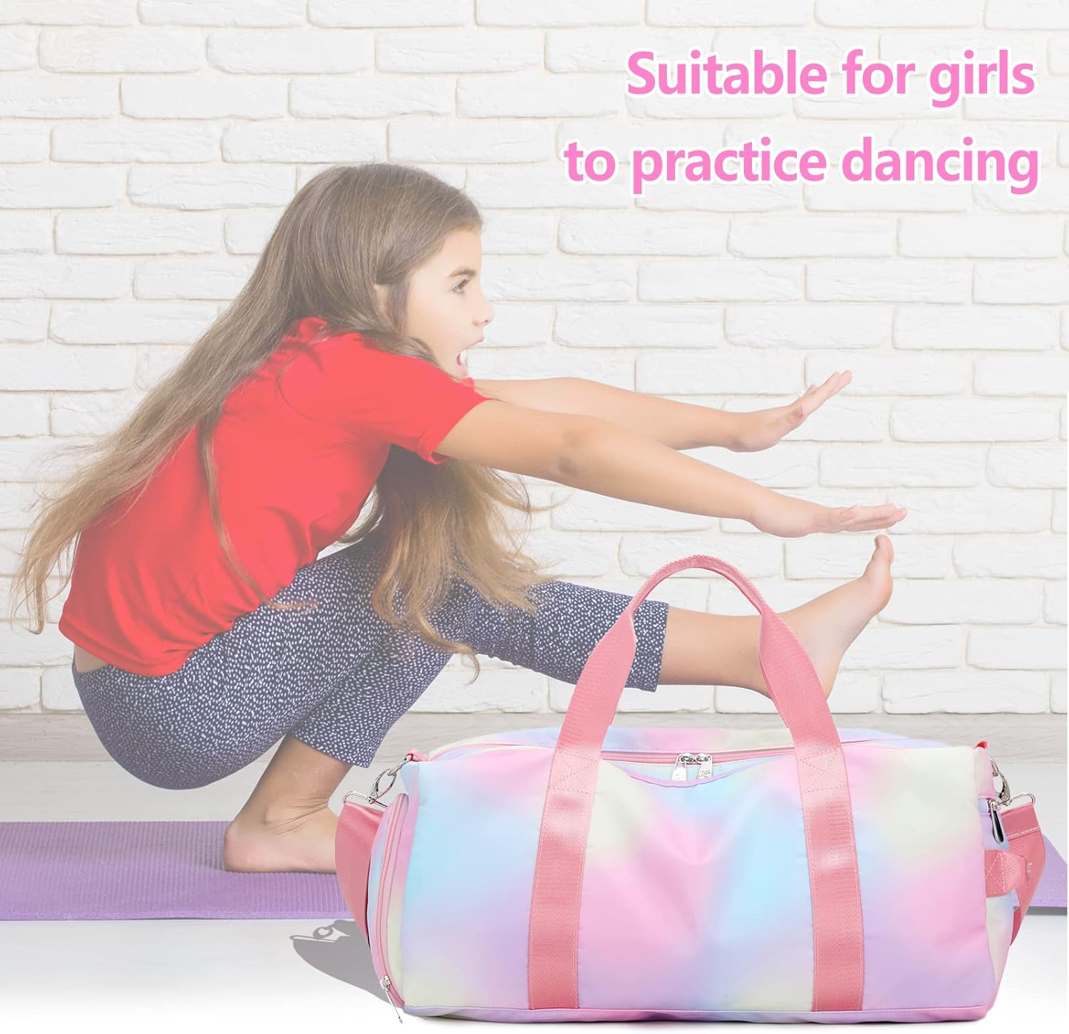 Sport Gym Duffle Travel Bag for Men Women Duffel with Shoe Compartment, Wet Pocket, Rainbow Pink-C, 19.7"X9.5"X9.9" - Rainbow Pink-C image number 2