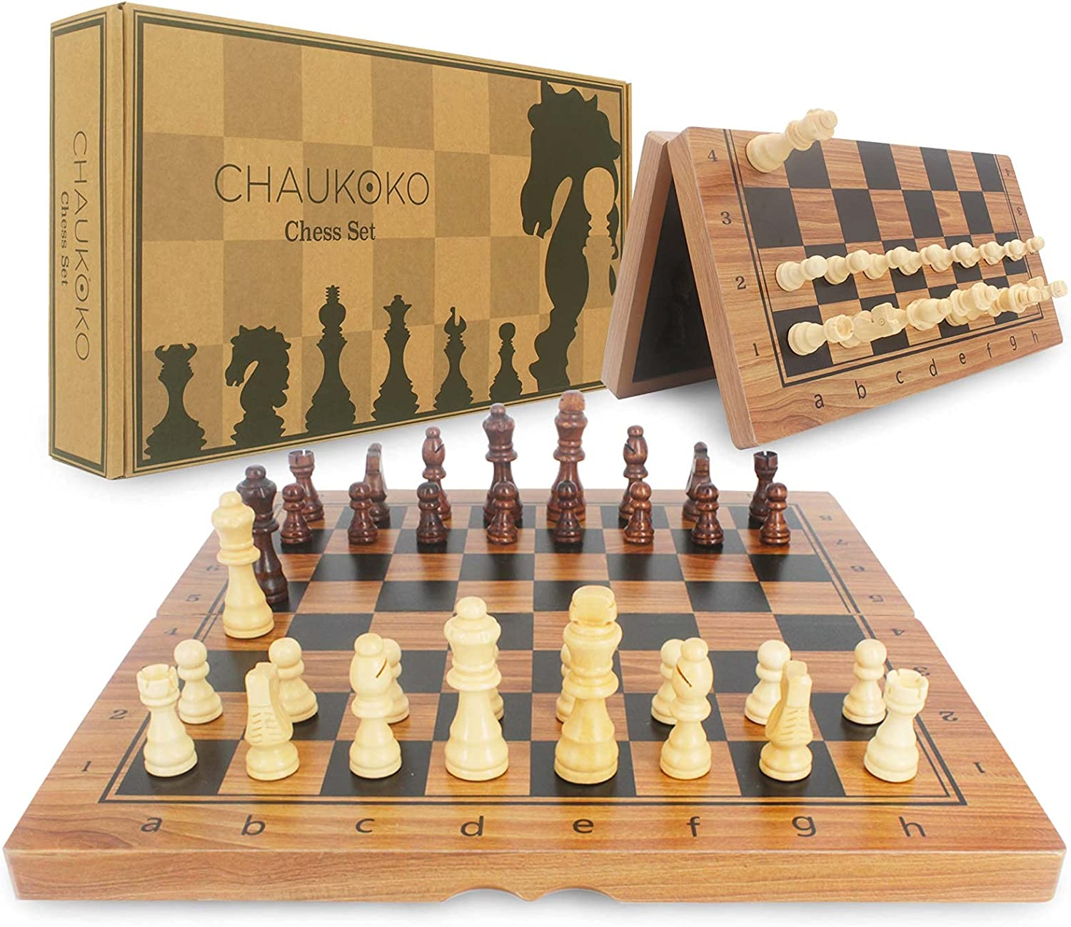 Chess Set Foldable Chess Board Game Sets with Crafted Pieces/2 Extra Queens/Family Games (CKW-001) image number 2