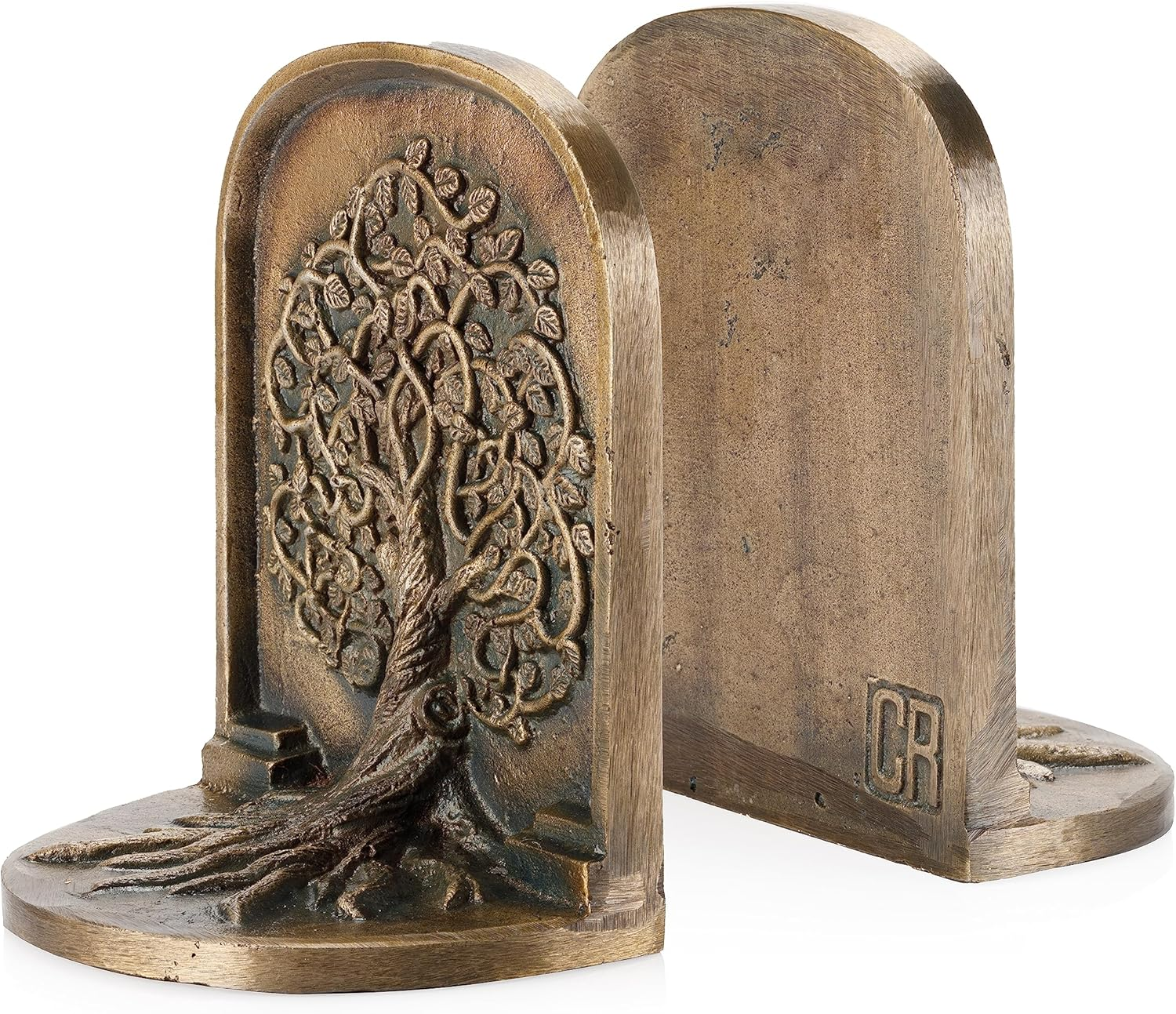 Tree of Life Antique Brass Bookends Set - 2 Decorative Cast Iron Book Ends for Shelves or Bookcase, Stylish Non-Skid Anti-Slip Heavy Home D&eacute;cor Gift image number 2