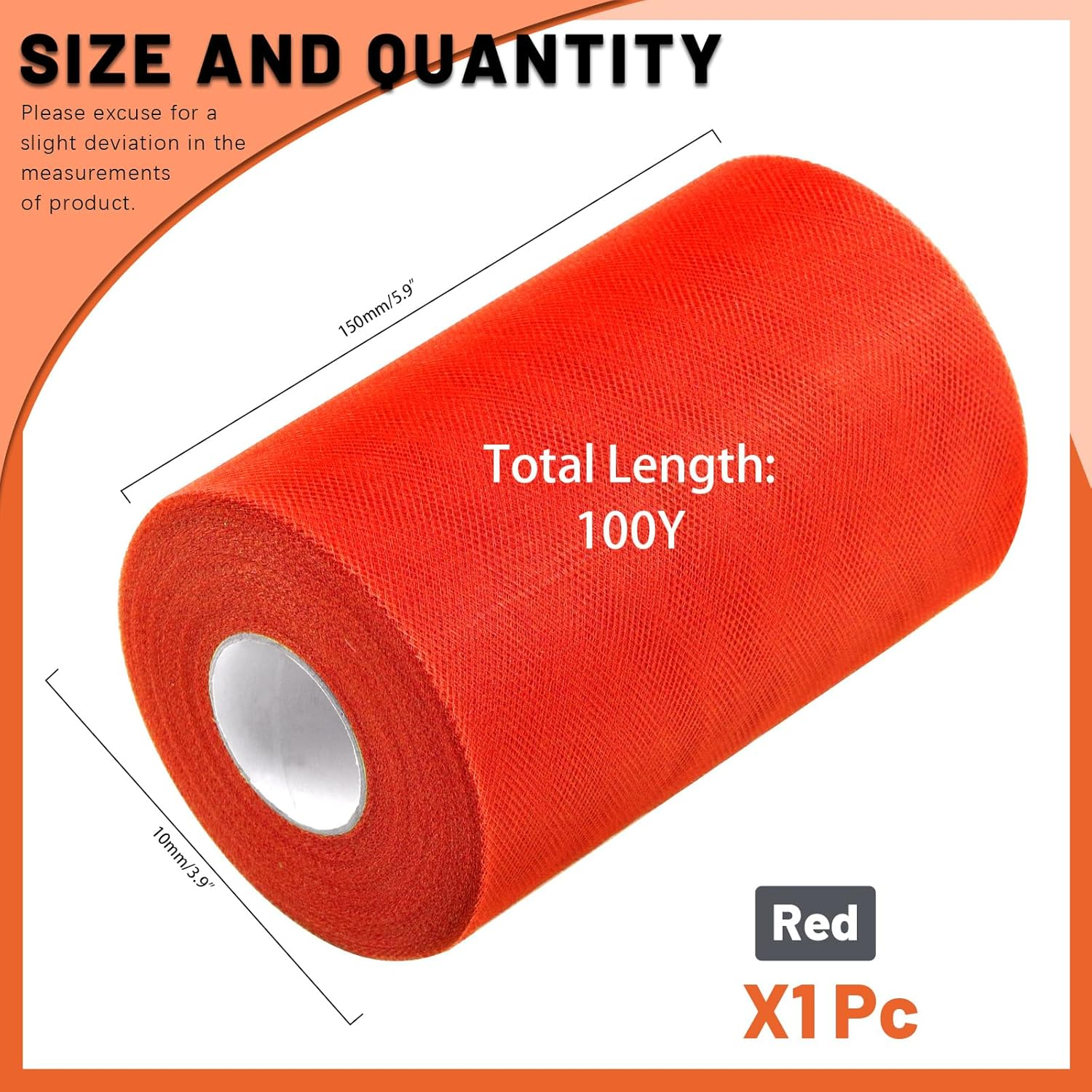 Tanstic 1Pc Red Tulle Fabric Roll, 6 Inch X 100 Yards Tulle Ribbon Fabric Spool Fabric Tulle Roll for DIY Tutu Bow, Birthday Party Wedding Decorations - Black image number 7