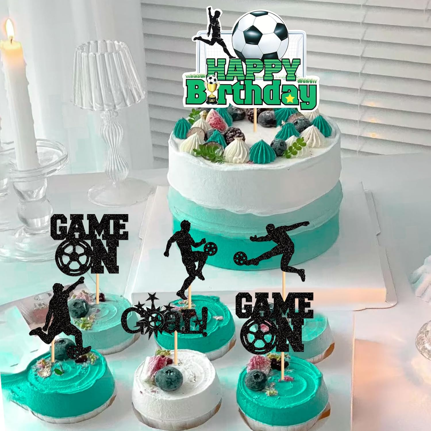 25 Pack Soccer Cupcake Topper Sport Theme Cupcake Picks Game Day Soccer Ball Toothpicks Football for Men Boys Birthday Decorations Supplies Man image number 2