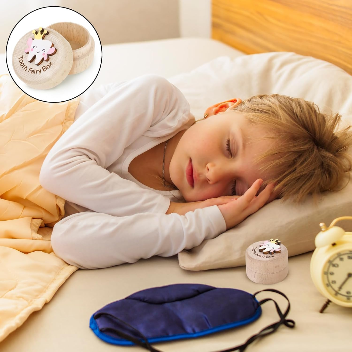 Tooth Fairy Box Tooth Box for Girls Cute Carved Wooden Box with 3D Tooth Stores Lost Teeth for Kids Souvenir Dropped Tooth Keepsake Colored Storage Box Gift (Pink Wings) image number 3