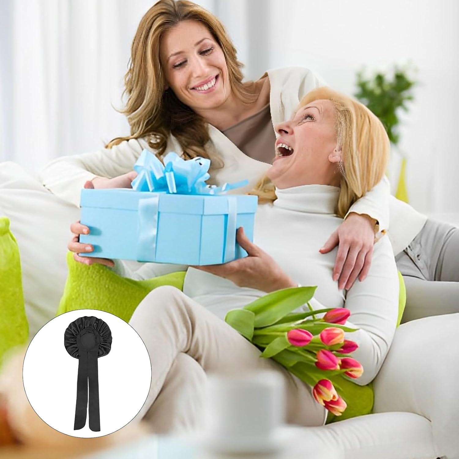 Mniimaluxe Sleep Cap Hair Protection, Silk Hood for Sleeping, Satin Sleep Cap, Bonnet Sleep Cap, Curl Hood, Black, M image number 5