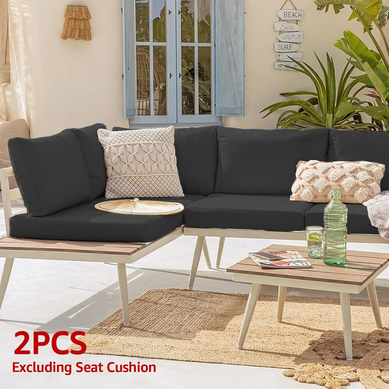 2Pcs Patio Seat Cushion Covers Waterproof Cushion Covers Patio Seat Cushion Slip Covers Cushion Slipcovers for Outdoor Furniture Patio Cushion Slipcovers with Zipper for Patio Garden Backyard (Black) image number 1