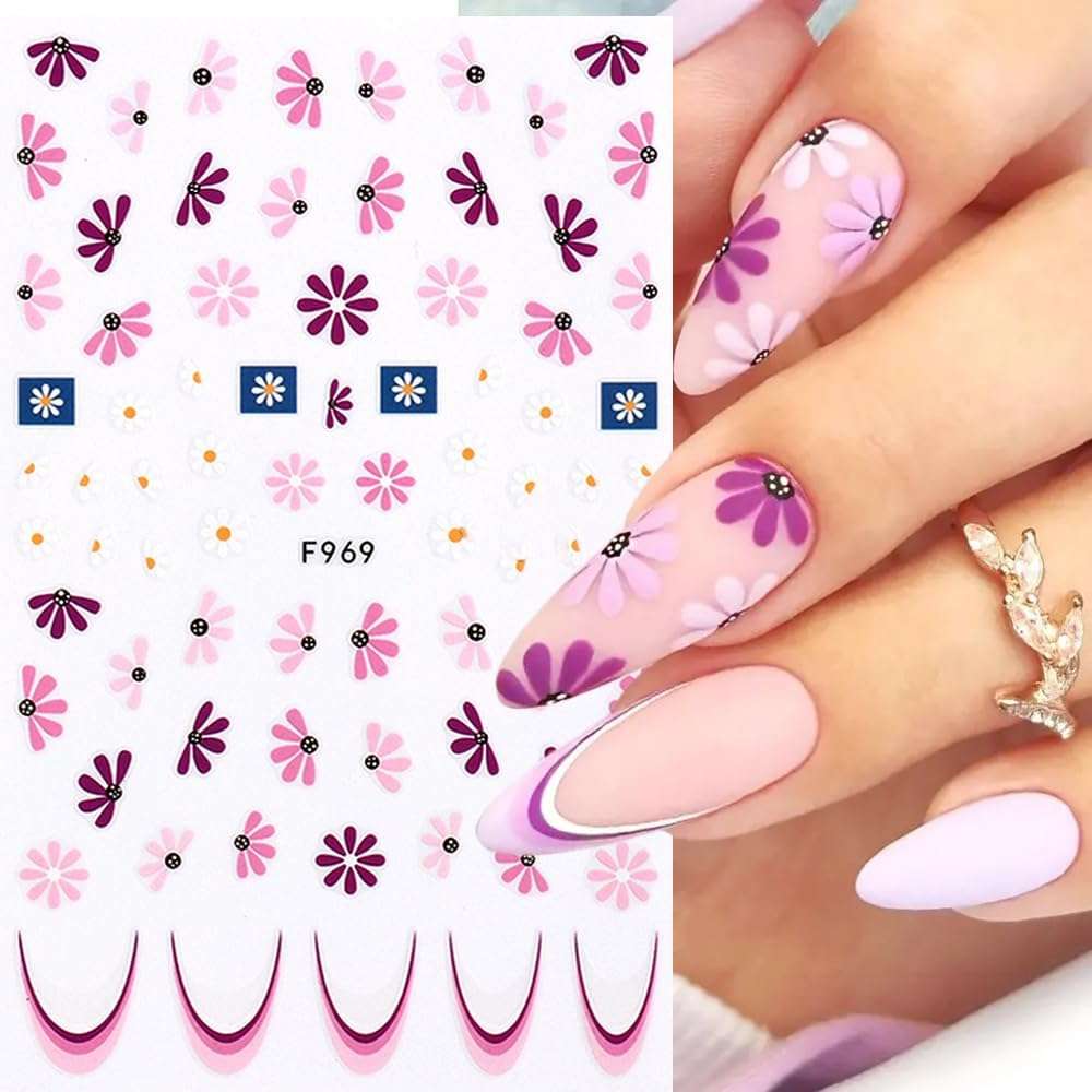 5Sheet Nail Stickers Self-Adhesive 3D Flowers Nail Art Stickers Daisy Wild Flowers Spring Flowers Nail Stickers 3D Nail Design DIY Manicure Decoration (5 Sheets) image number 5