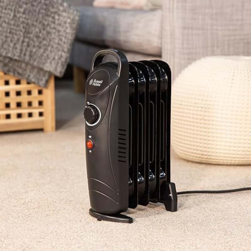 Russell Hobbs 650W Oil Heater, 5 Fin Portable Electric Heater, Black, Adjustable Thermostat, Safety Cut, Area 10M2, RHOFR3001 image number 5