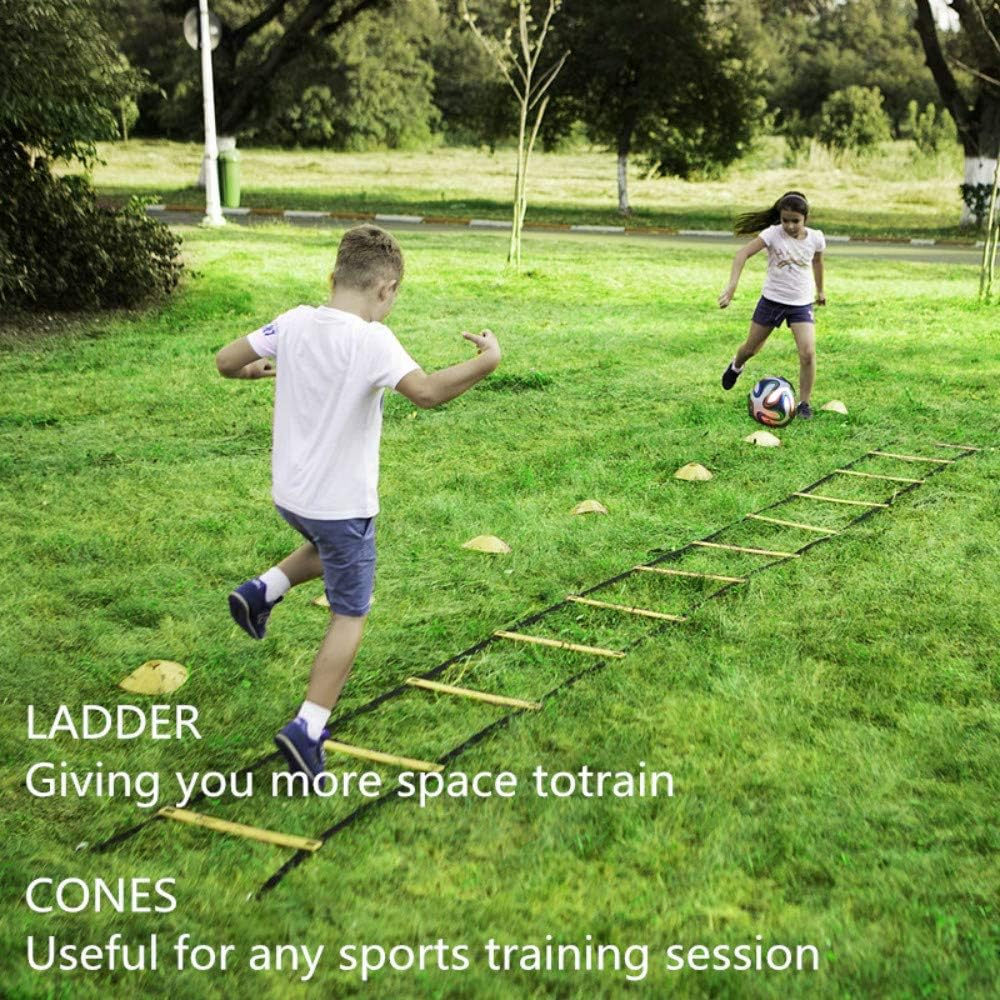 XINXIANG Speed Agility Training Kit-Includes Agility Ladder, 5 round Training Cones,Resistance Parachute, 4 Metal Stakes & Carrying Bag, Football Ladders for Faster Footwork and Better Movement Skills image number 1