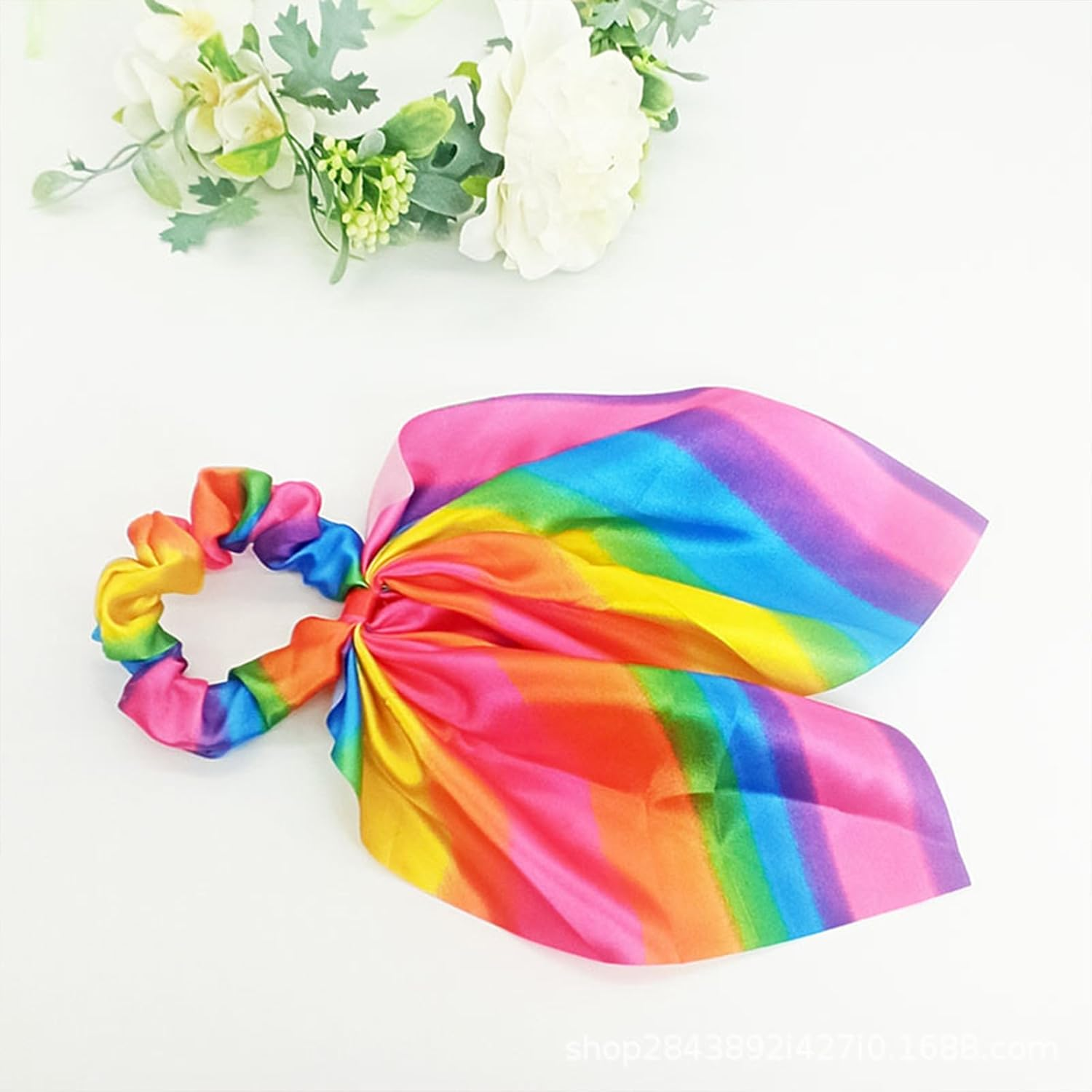 4 Pcs Rainbow Hair Scrunchies Pride Rainbow Bow Hair Tie Rainbow Striped Elastic Ponytail Holder for LGBT Gay Pride Rainbow Hair Accessories image number 2