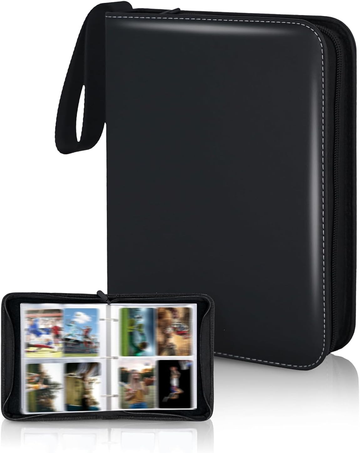 Trading Card Binder with Sleeves, 4 Pocket Baseball Card Holder, Sports Card Folder Collectible Trading Card Albums Fits 400 Cards with 50 Removable Sleeves Black image number 2