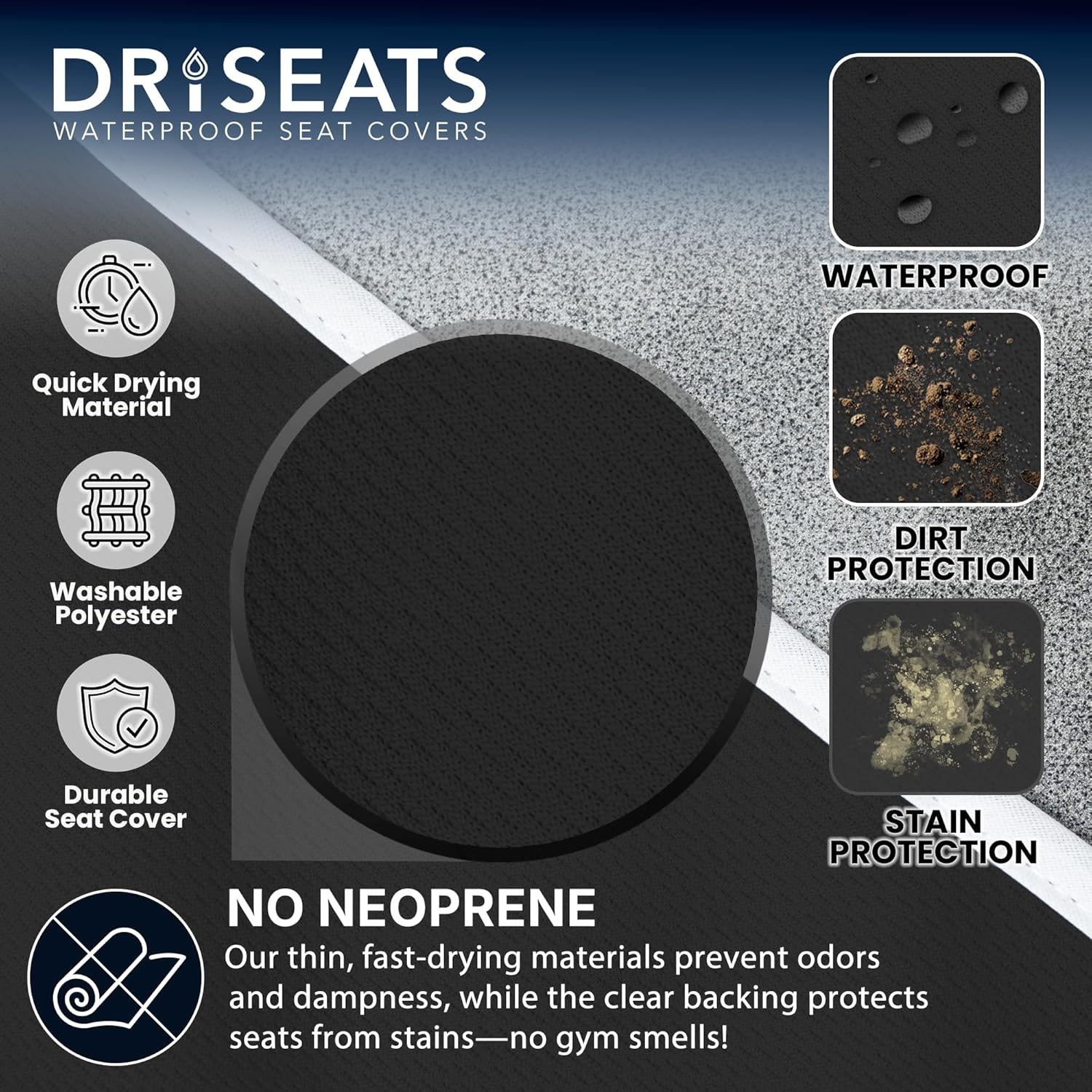 Dri Seats Waterproof Seat Cover - Protect Your Seats Free after the Gym, Runs, Swimming, Biking, Yoga, Surfing & Beach Trips - Black image number 5