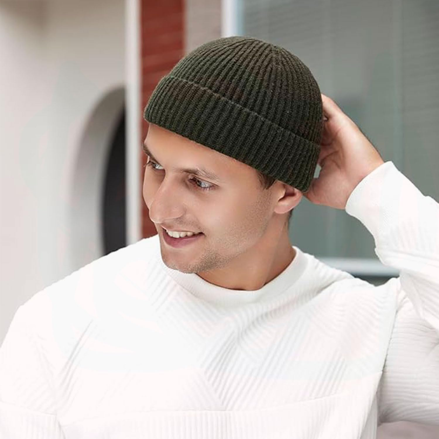 YIRANJIA 3-Pack Wool Fisherman Beanies for Men | Short Knit Watch Caps Cuffed Trawler Hats for Winter, Fishing & Outdoor Activities