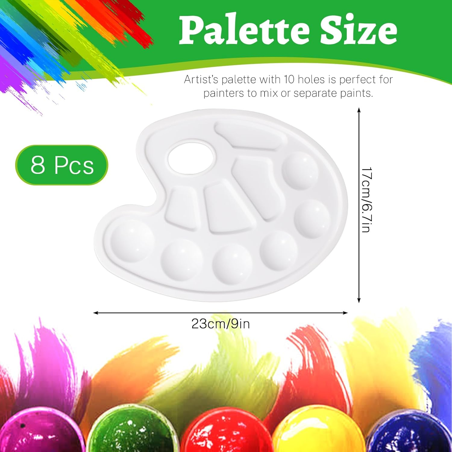 ASTIMESA 8 Pcs Paint Palette with Thumb Hole & 10 Wells, Oil Watercolor Painting Palette Tray, White Paint Trays for Painting, Paint Mixing Palette Holder for Artist Art Supplies (Oval) image number 4