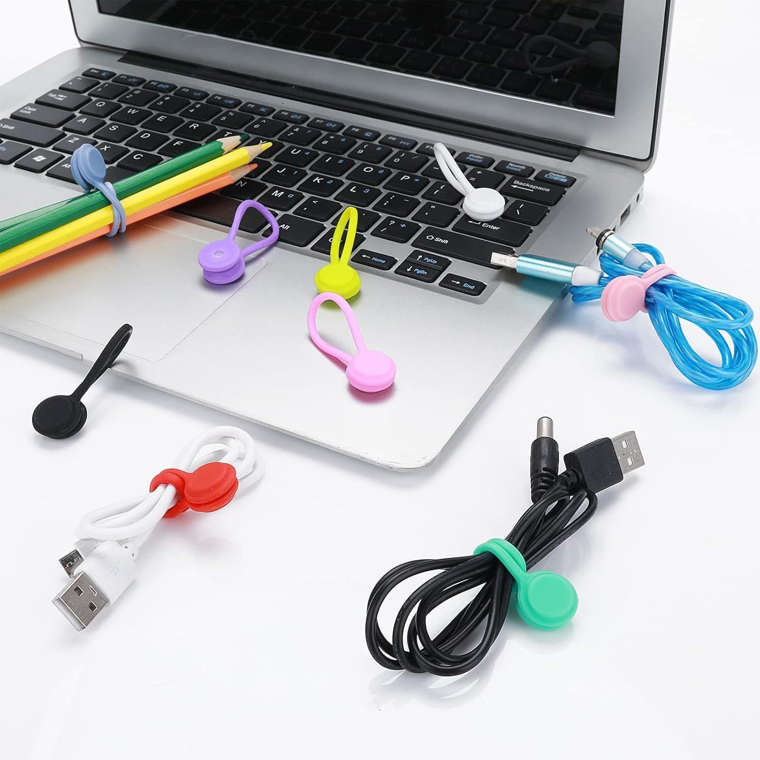 10Pcs Silicone Magnetic Cable Ties for Charging Wire, Earphone Cord Organization and Fridge Magnets (Colorful)