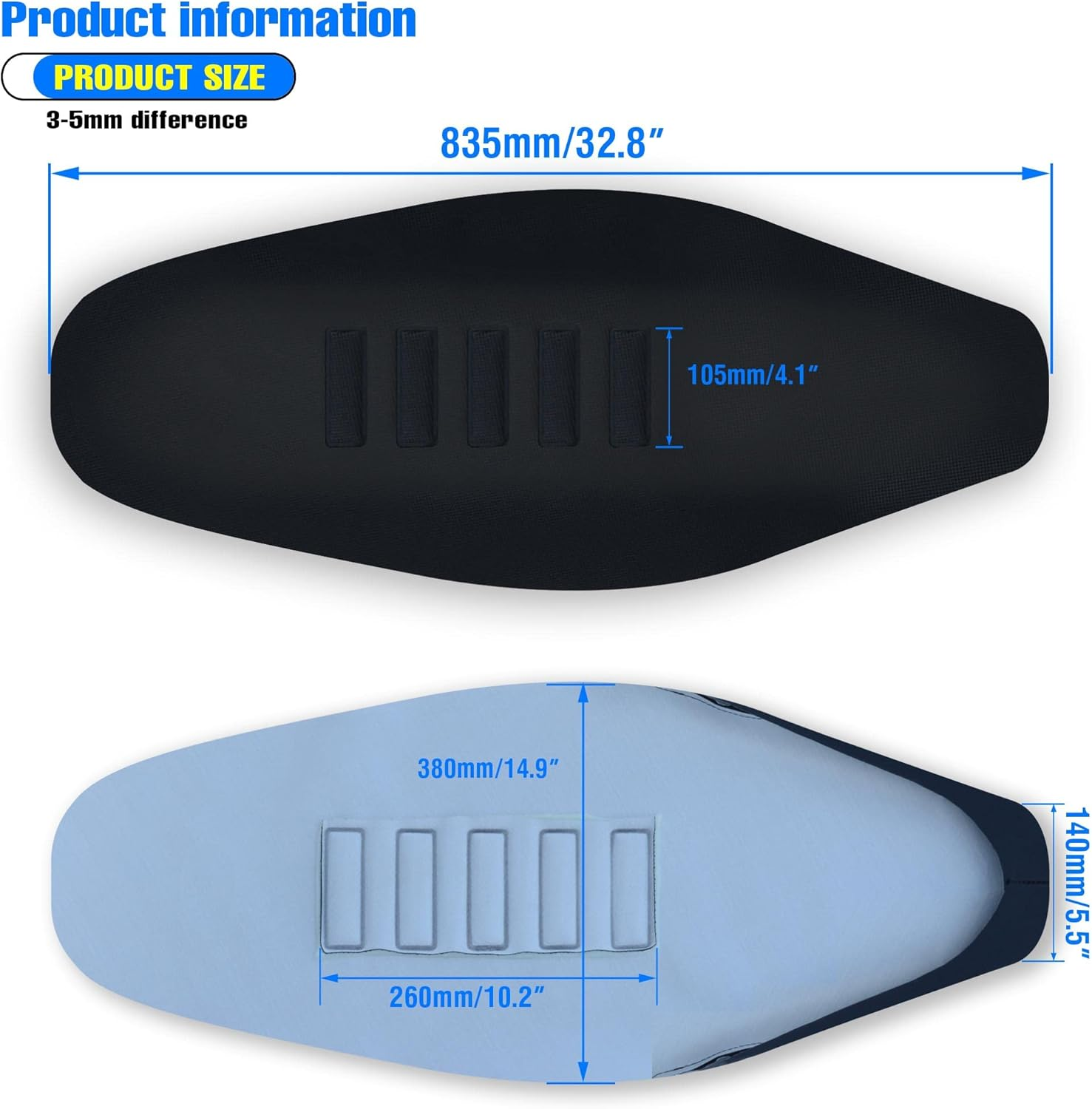 Universal Gripper Soft Seat Cover Diamond Texture for Motobike Dirt Motorcycle MX Cross Enduro Black - Black image number 3